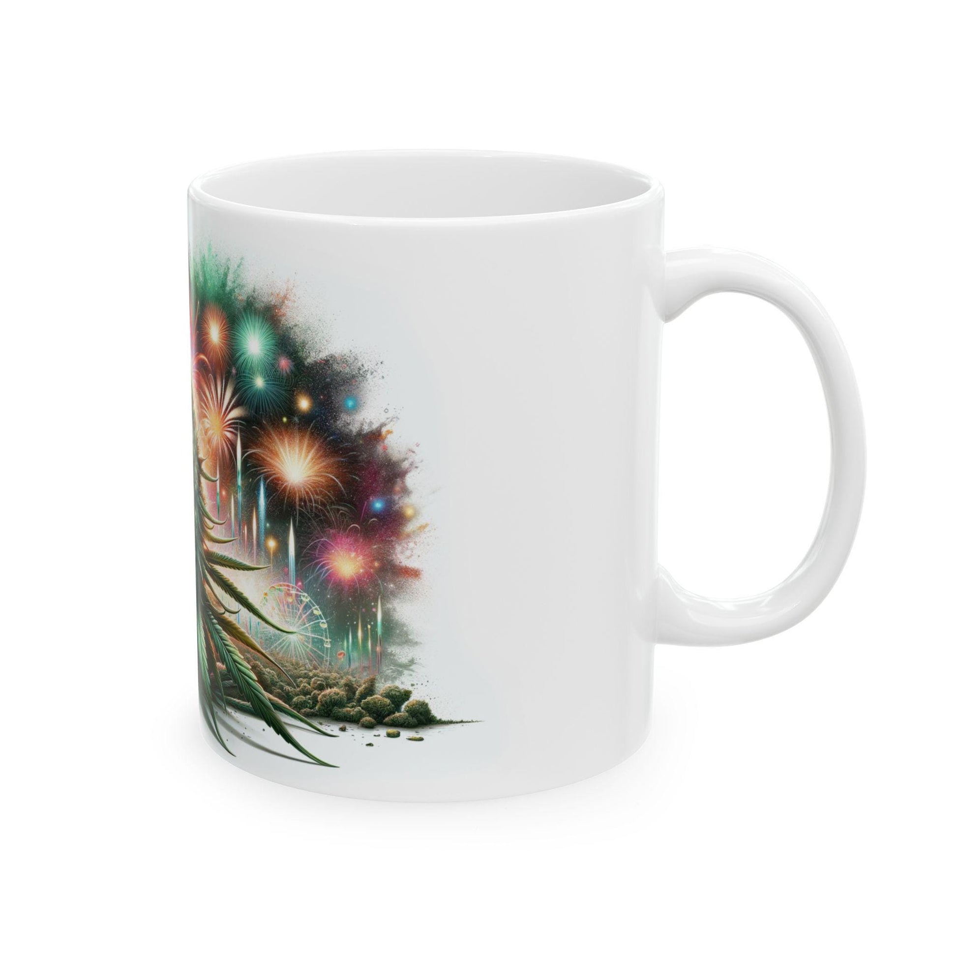 WEED & FIREWORKS - Weed Coffee Mug (11oz) - 4th of July Gift for Stoners, Smokers, Growers; Wake and Bake / 420 Mug, Weed / 4th of July Mug