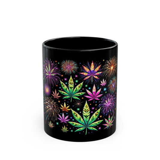 WEED FIREWORKS - 420 Coffee Mug (Black 11oz) - FIREWORKS Mug for Smokers, Stoners, Flowers; Wake & Bake Mug / Weed Gift Mug / Black Mug