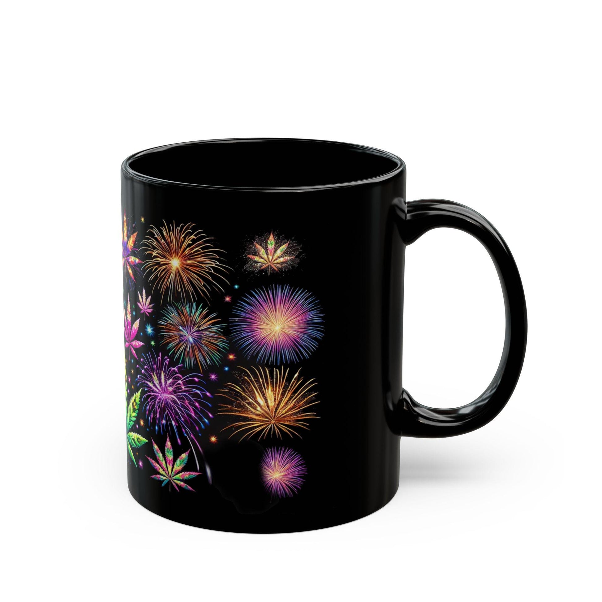 WEED FIREWORKS - 420 Coffee Mug (Black 11oz) - FIREWORKS Mug for Smokers, Stoners, Flowers; Wake & Bake Mug / Weed Gift Mug / Black Mug