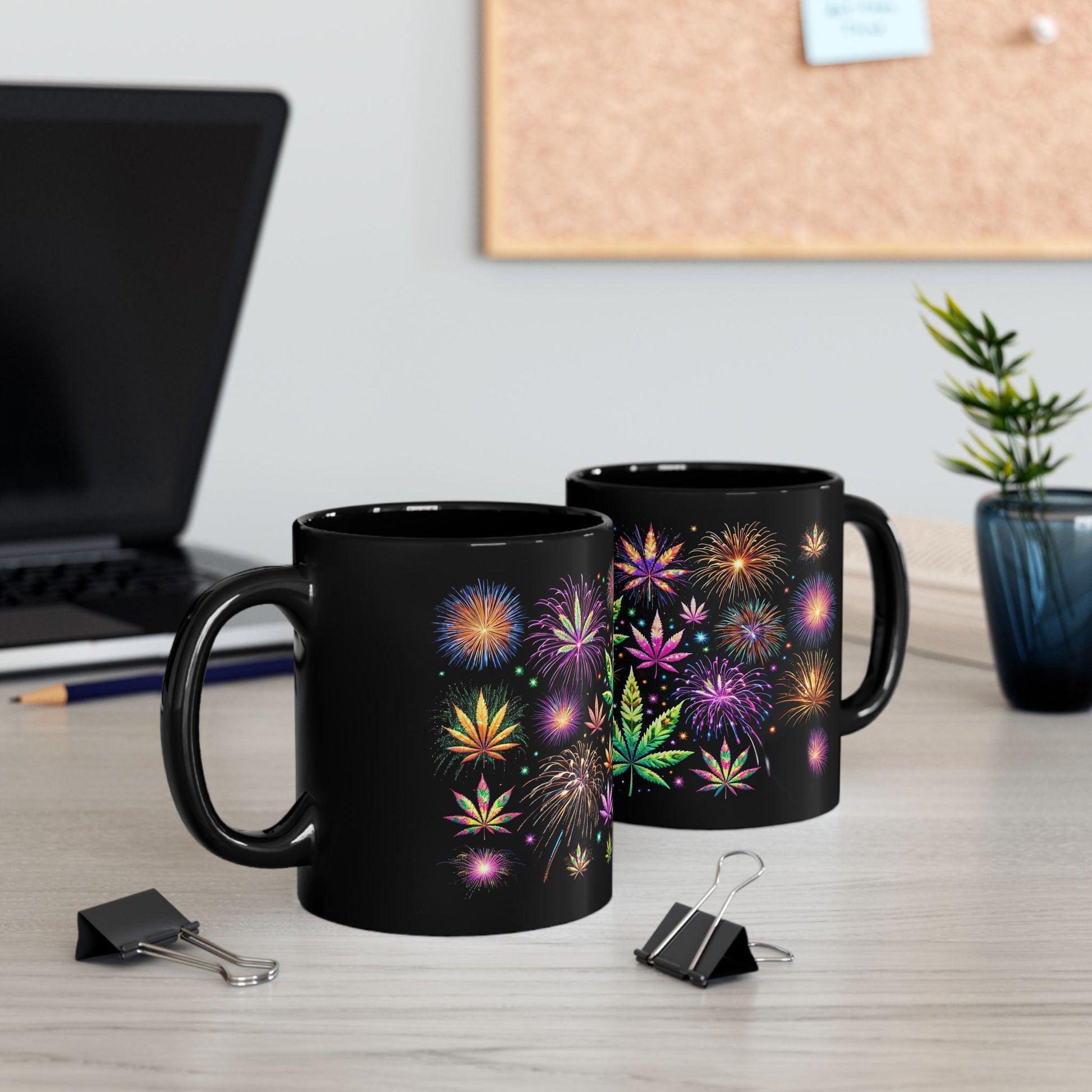 WEED FIREWORKS - 420 Coffee Mug (Black 11oz) - FIREWORKS Mug for Smokers, Stoners, Flowers; Wake & Bake Mug / Weed Gift Mug / Black Mug