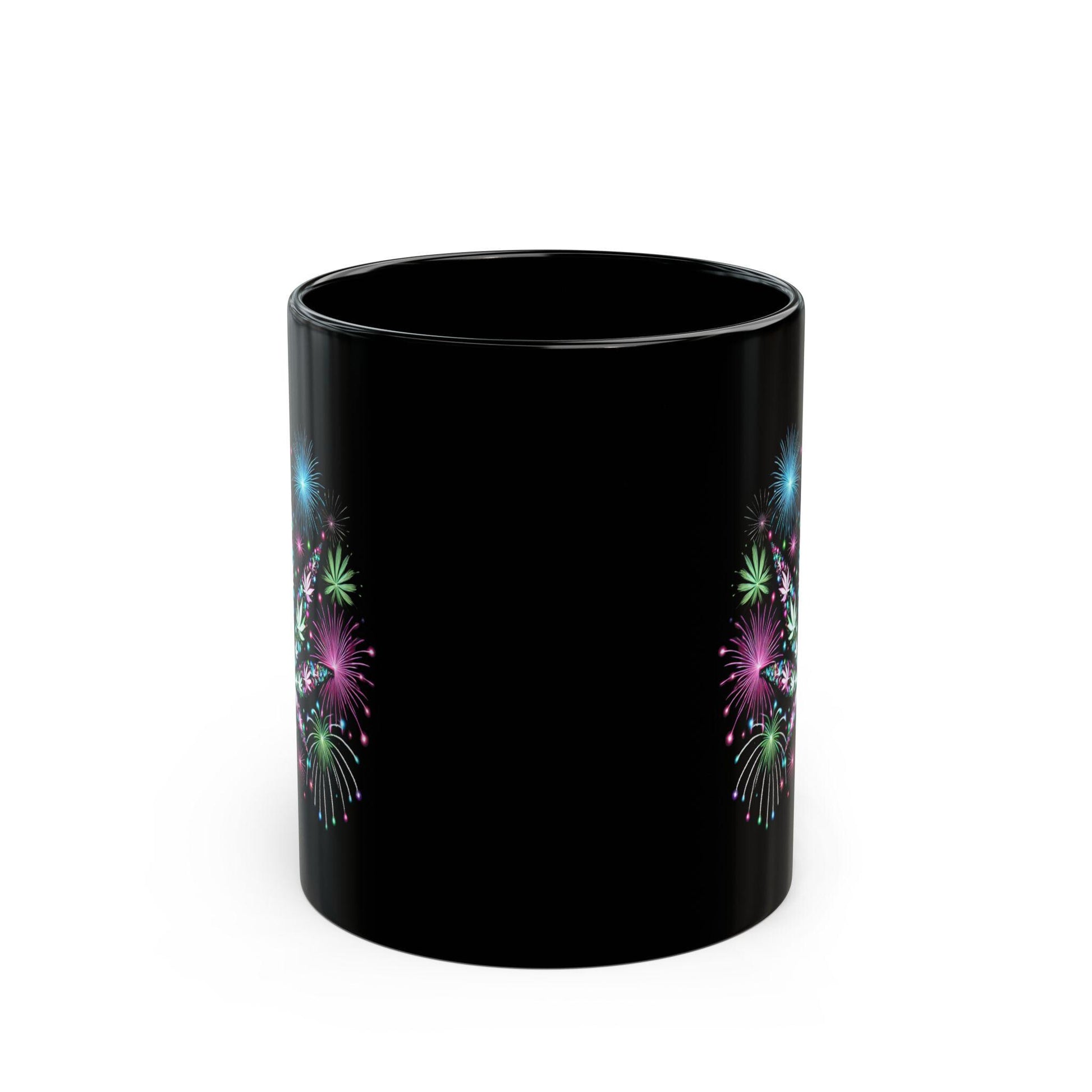 WEED FIREWORKS - 420 Coffee Mug (Black 11oz) - Fireworks Mug for Smokers, Stoners, Flowers; Wake & Bake Mug / Weed Gift Mug / Black Mug