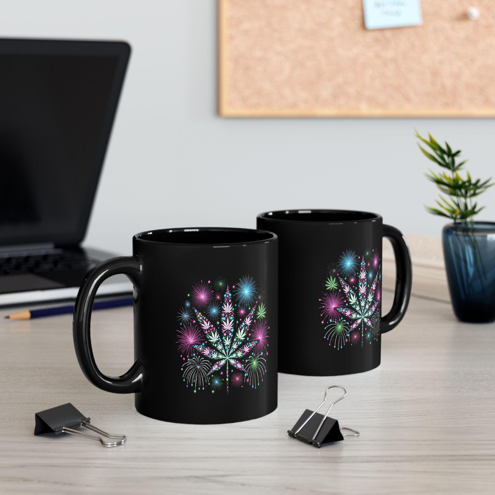 WEED FIREWORKS - 420 Coffee Mug (Black 11oz) - Fireworks Mug for Smokers, Stoners, Flowers; Wake & Bake Mug / Weed Gift Mug / Black Mug