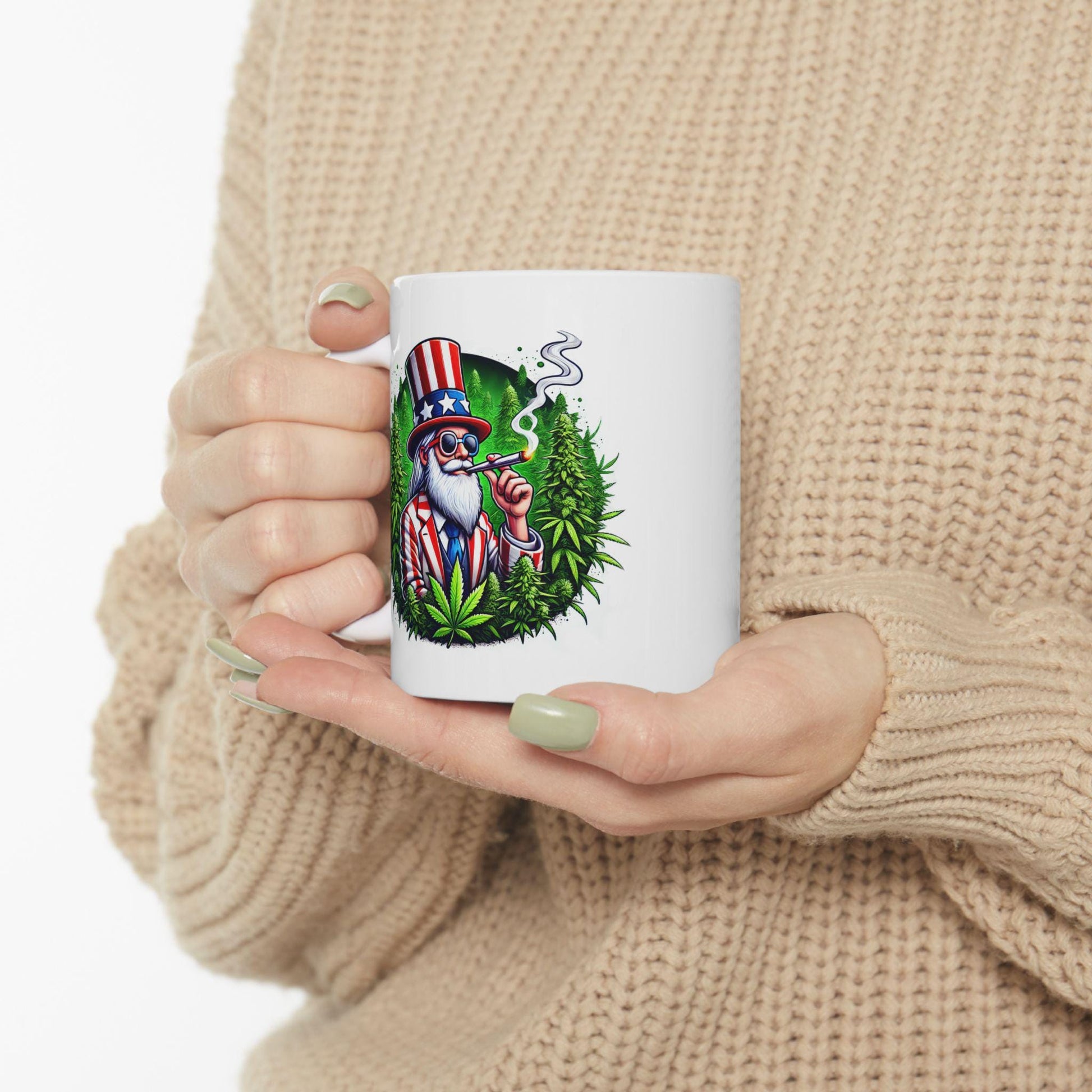420 UNCLE SAM - Weed Coffee Mug (11oz) - 4th of July Gift for Stoners, Smokers, Growers; Wake & Bake / 420 America Mug / Uncle Sam Mug