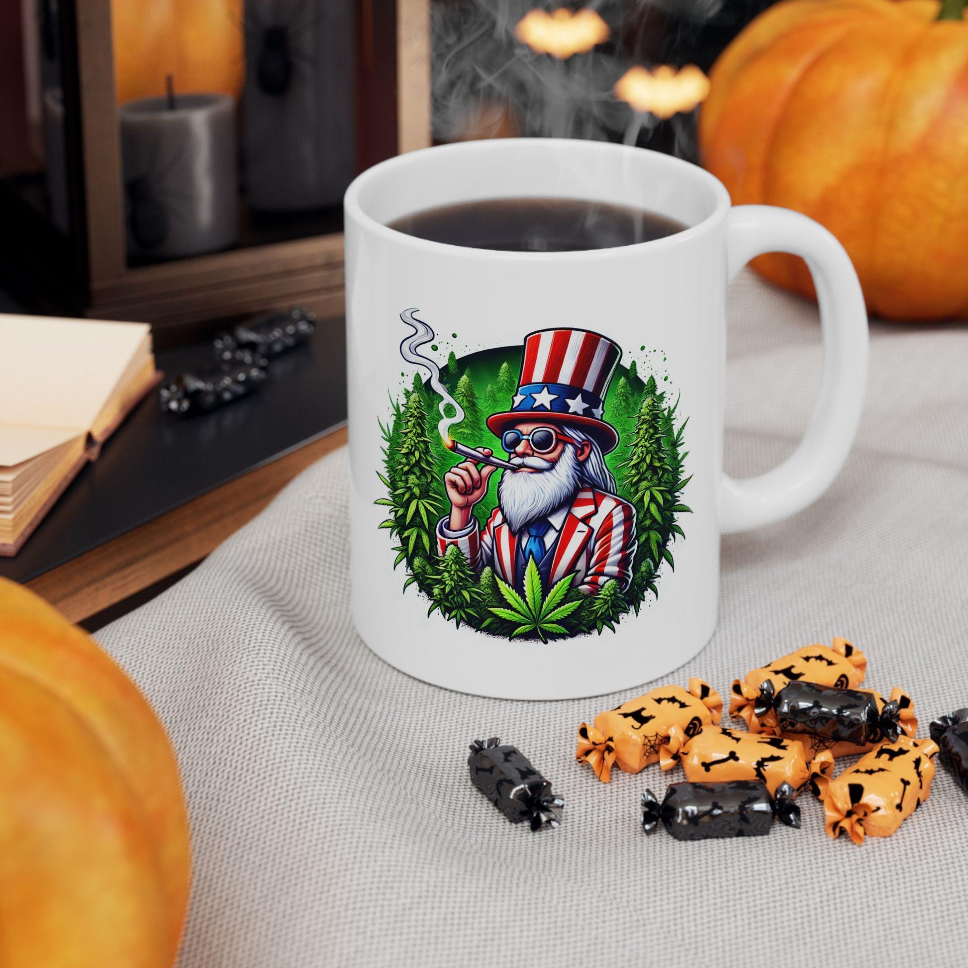 420 UNCLE SAM - Weed Coffee Mug (11oz) - 4th of July Gift for Stoners, Smokers, Growers; Wake & Bake / 420 America Mug / Uncle Sam Mug