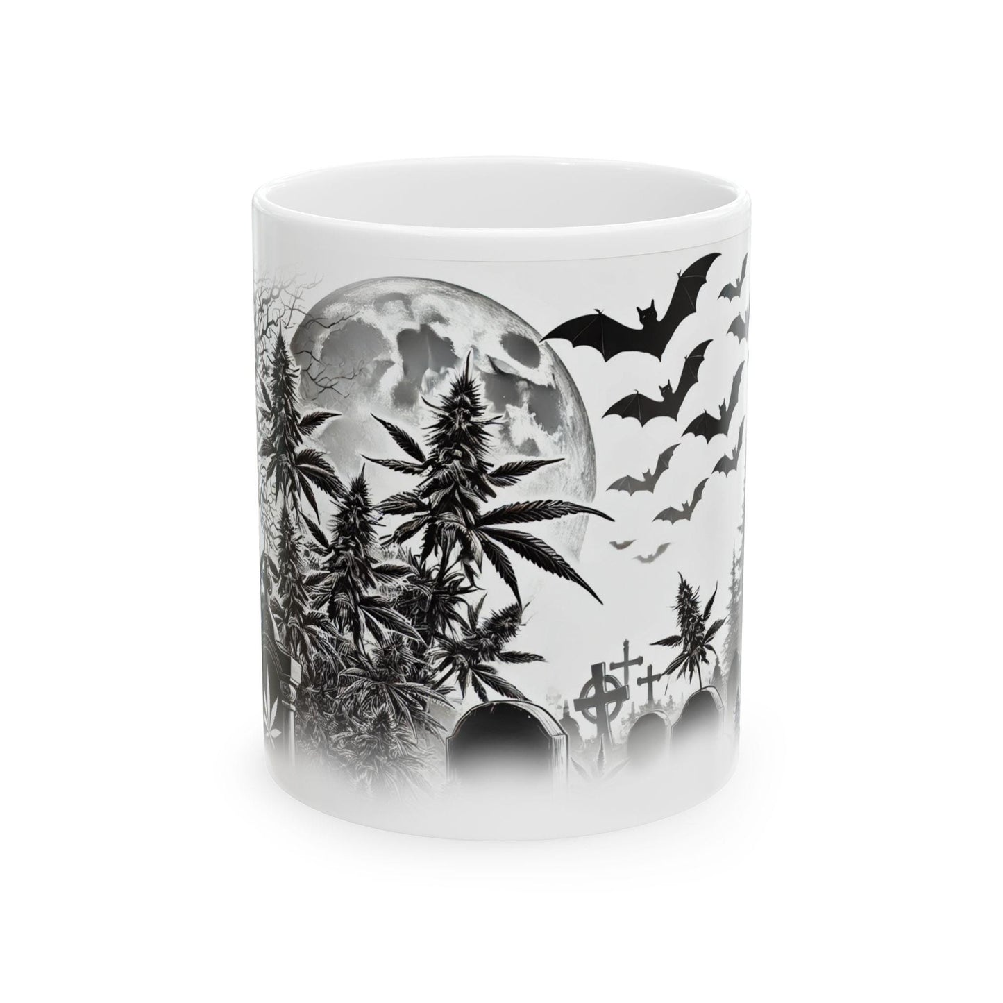SPOOKY GRAVEYARD - Weed Coffee Mug (11oz) - Halloween Gift for Stoners, Smokers, Growers; Wake and Bake / 420 Mug, Weed / Halloween Mug
