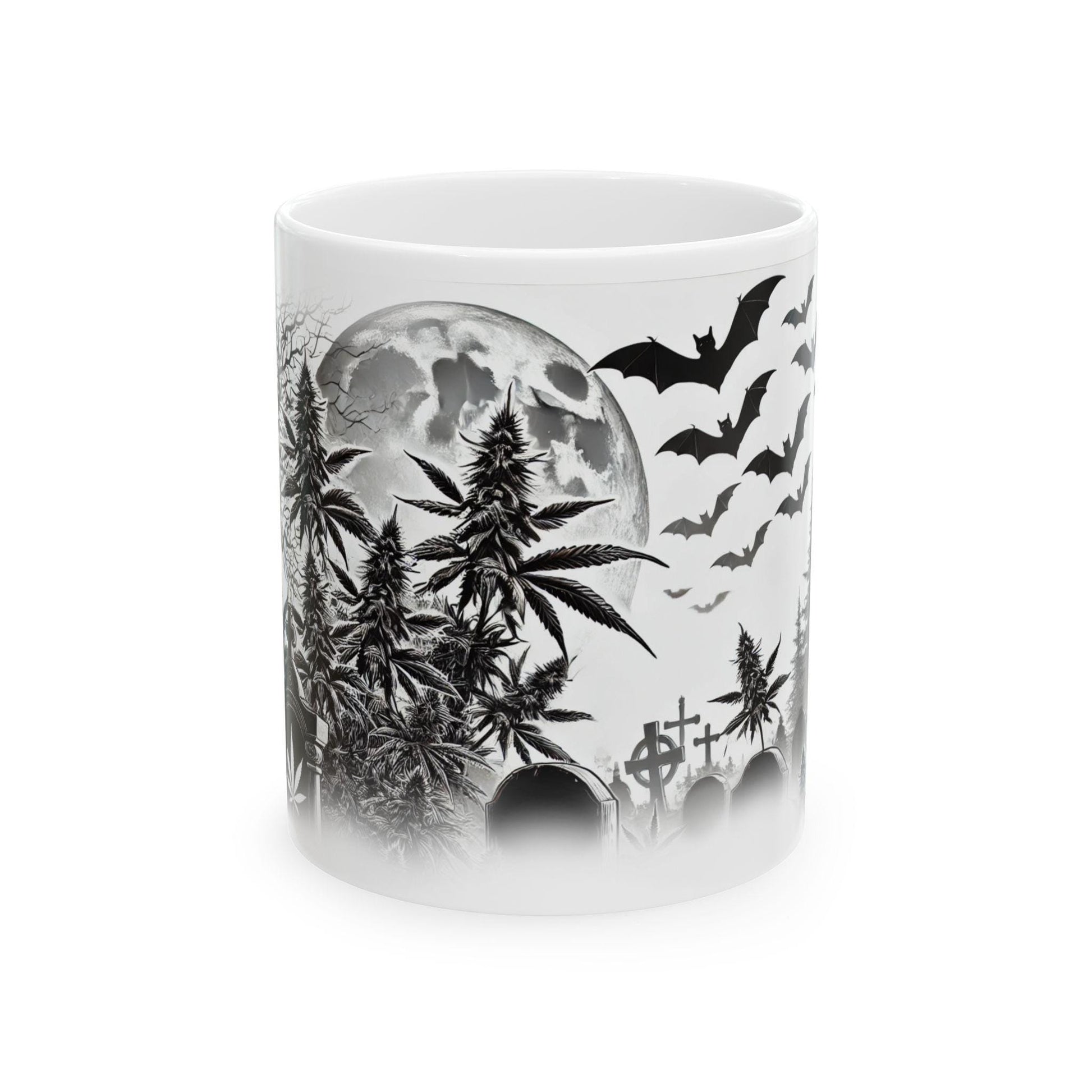 SPOOKY GRAVEYARD - Weed Coffee Mug (11oz) - Halloween Gift for Stoners, Smokers, Growers; Wake and Bake / 420 Mug, Weed / Halloween Mug