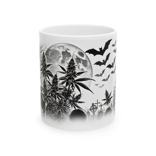 SPOOKY GRAVEYARD - Weed Coffee Mug (11oz) - Halloween Gift for Stoners, Smokers, Growers; Wake and Bake / 420 Mug, Weed / Halloween Mug
