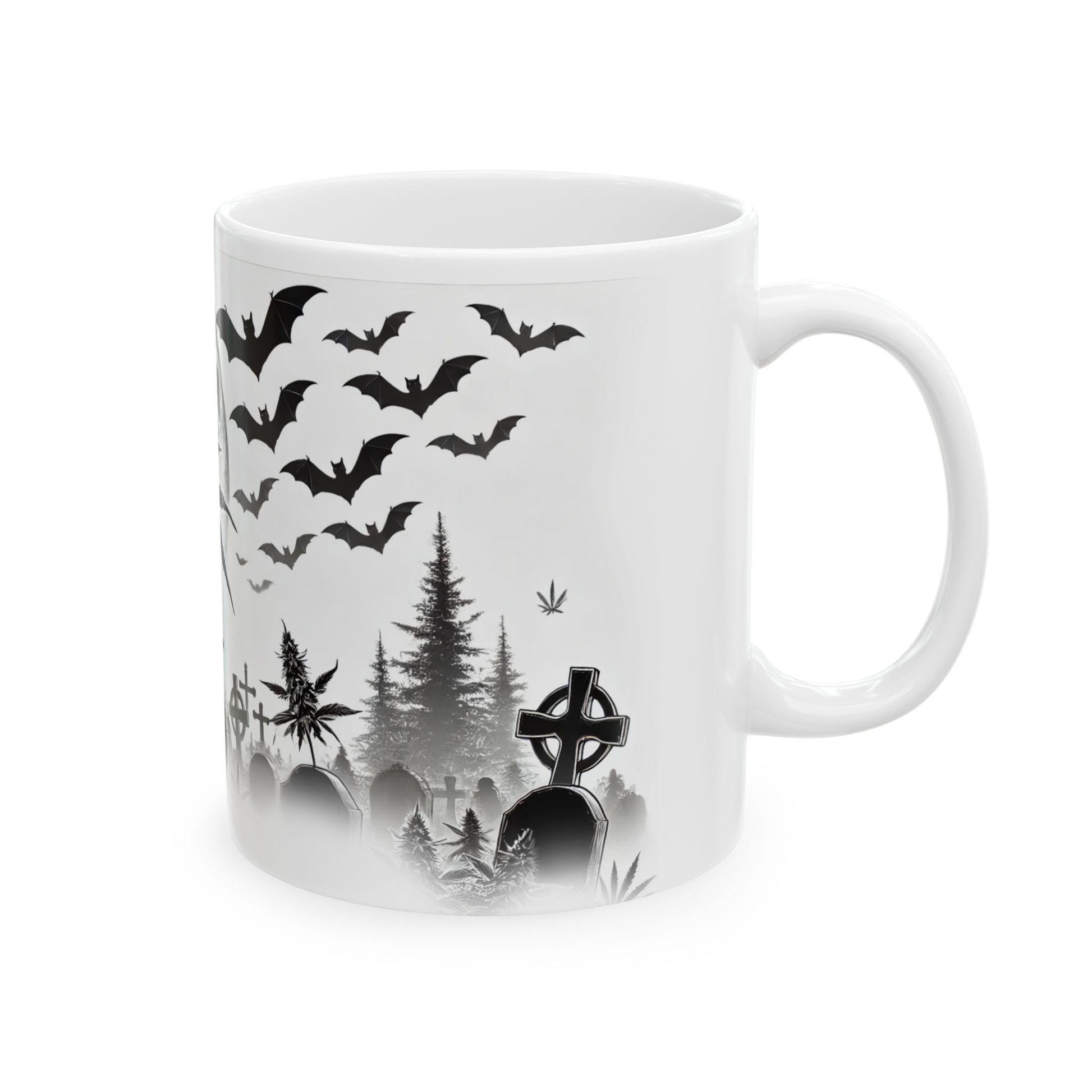 SPOOKY GRAVEYARD - Weed Coffee Mug (11oz) - Halloween Gift for Stoners, Smokers, Growers; Wake and Bake / 420 Mug, Weed / Halloween Mug