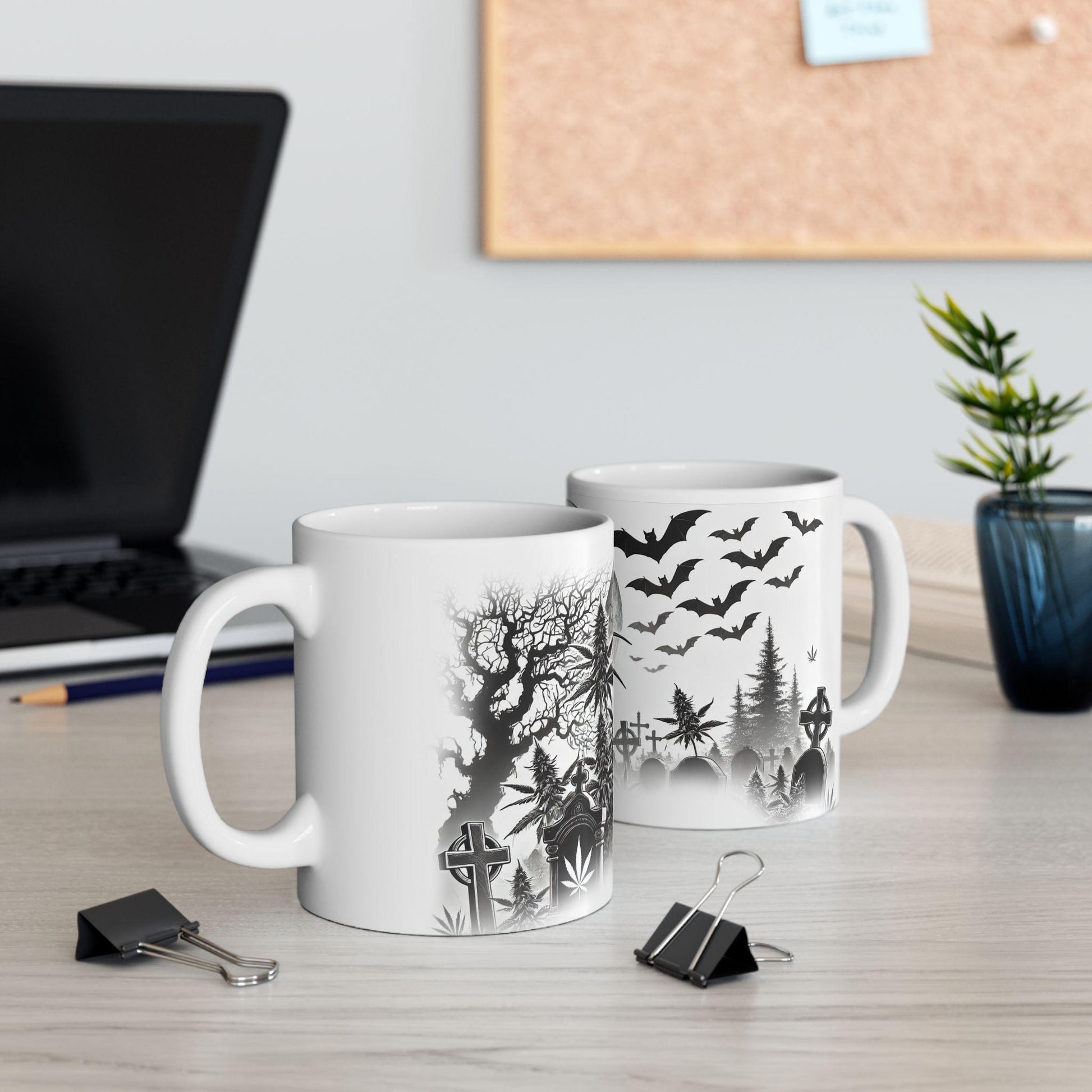 SPOOKY GRAVEYARD - Weed Coffee Mug (11oz) - Halloween Gift for Stoners, Smokers, Growers; Wake and Bake / 420 Mug, Weed / Halloween Mug