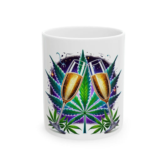 420 CHEERS - Weed Coffee Mug (11oz) - Stoner Gift for New Years, Birthdays, Celebrations; Wake & Bake / 420 Cannabis Mug / Celebration Mug