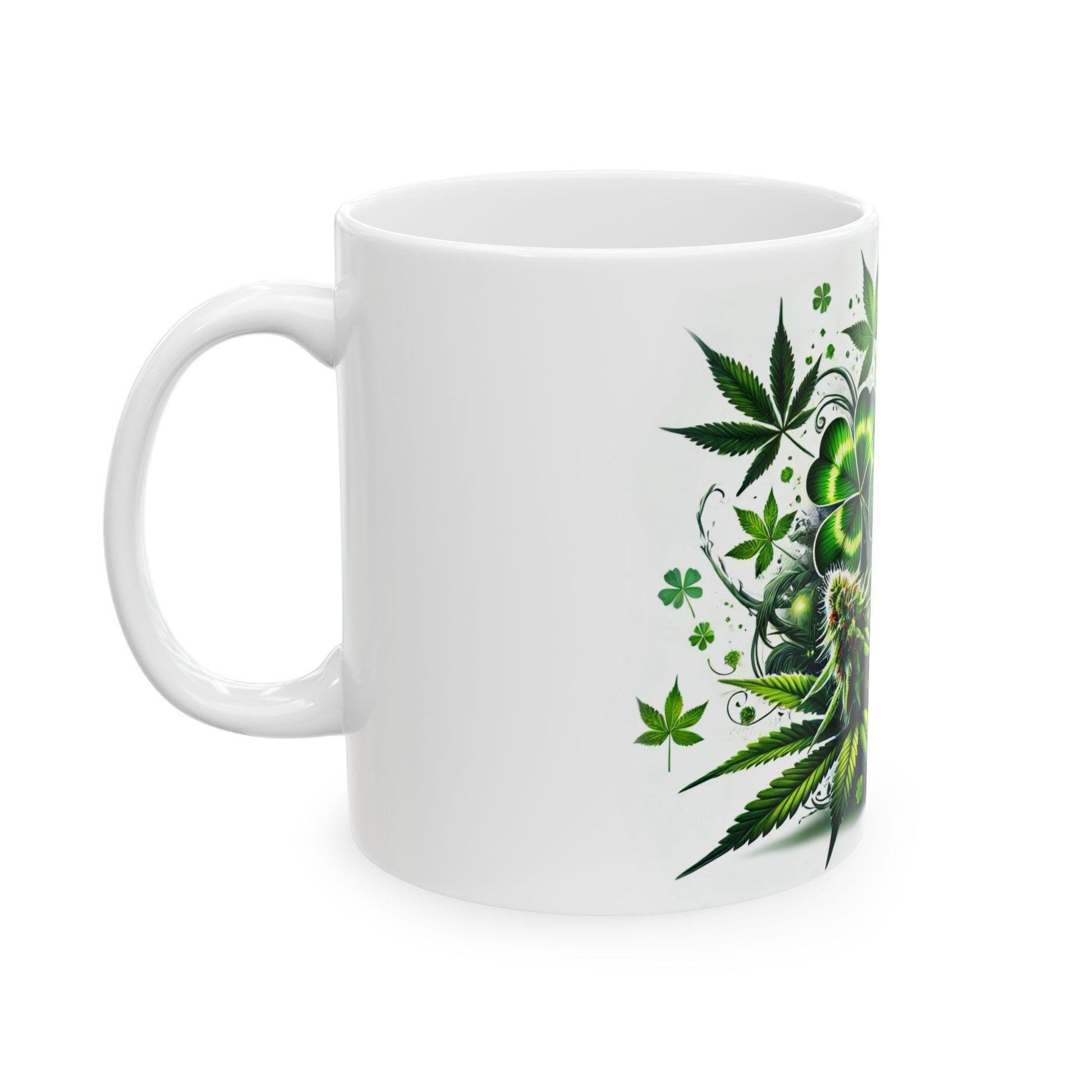 420 LEAF CLOVER - Weed Coffee Mug (11oz) - St Pattys Day Gify for Stoners, Weed Smokers; Wake and Bake / Cannabis Mug / Four Leaf Clover Mug