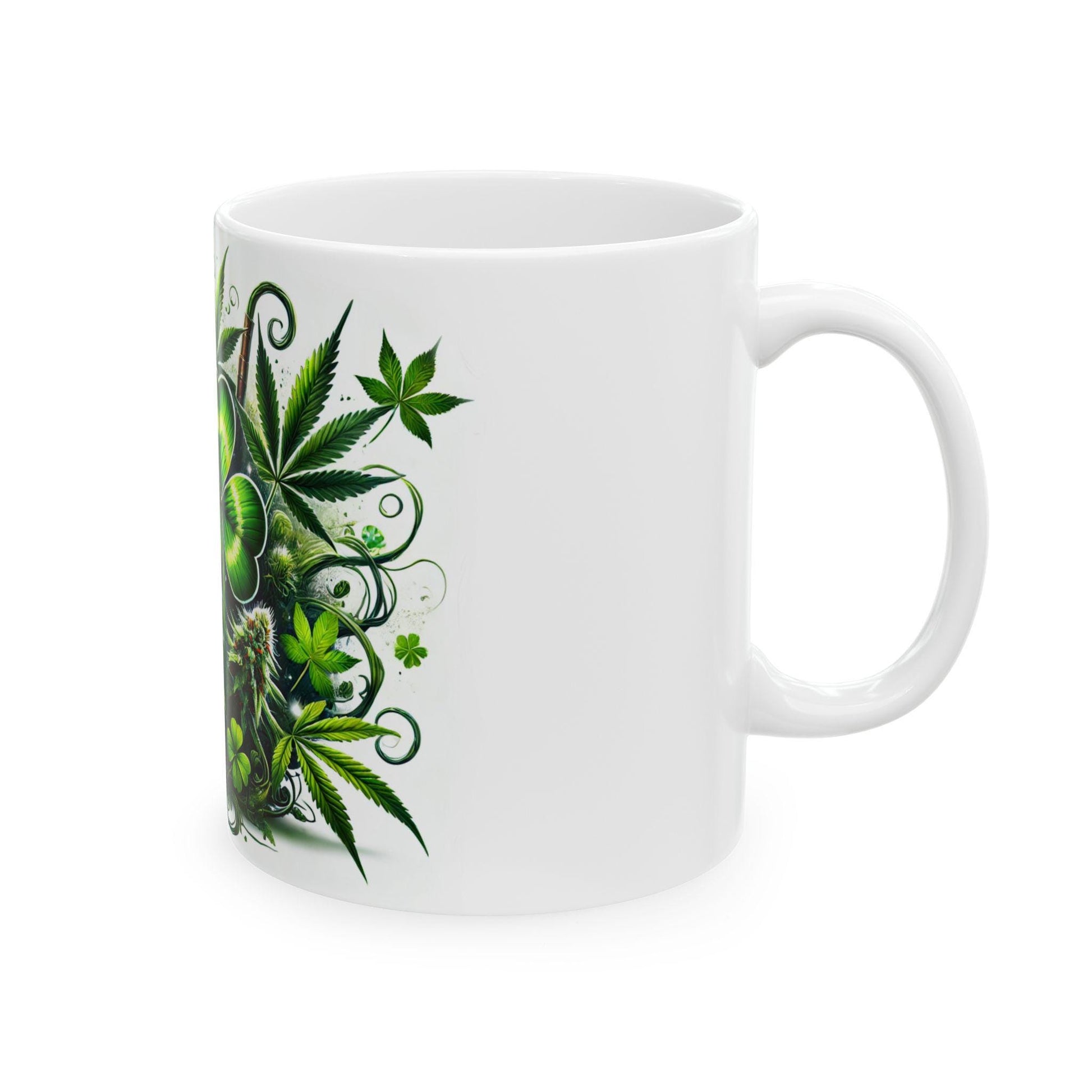 420 LEAF CLOVER - Weed Coffee Mug (11oz) - St Pattys Day Gify for Stoners, Weed Smokers; Wake and Bake / Cannabis Mug / Four Leaf Clover Mug
