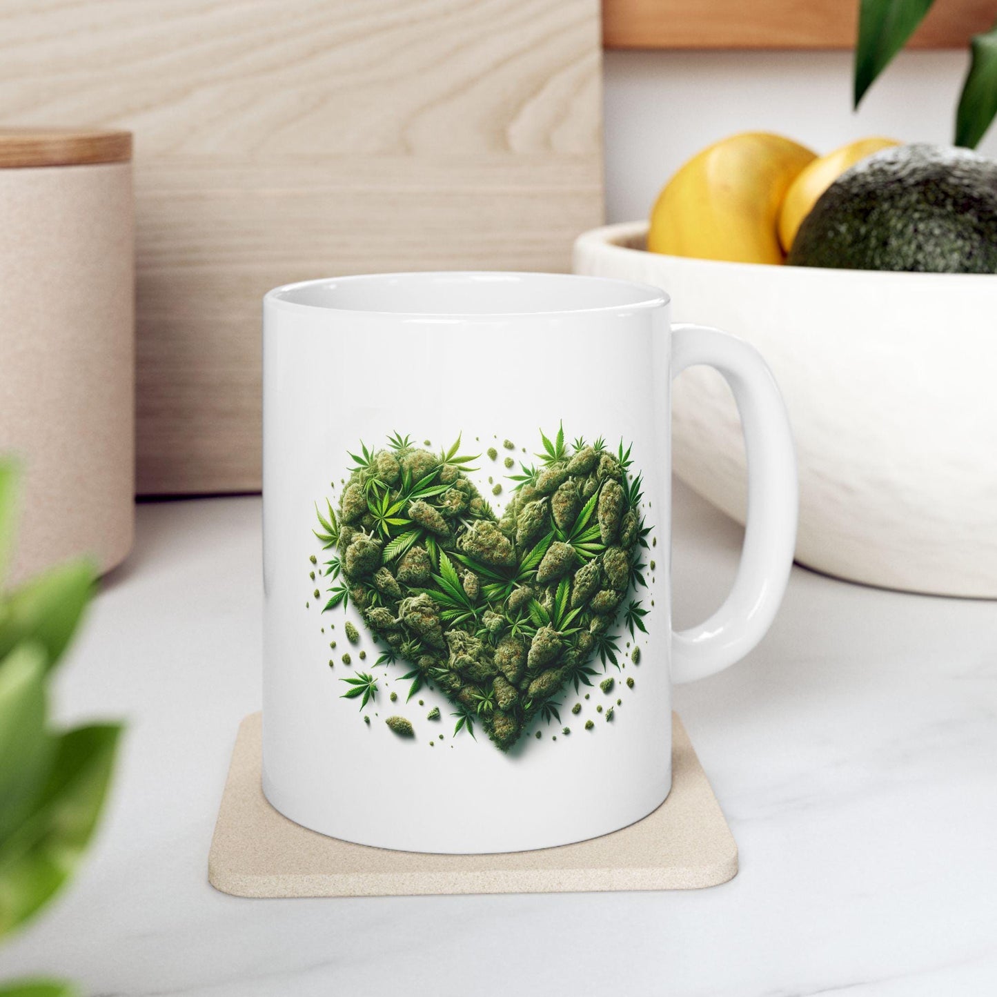 WEED HEART - Weed Coffee Mug (11oz) - Stoner Gift for Couples, Gift for Girlfriend/Boyfriend; Wake & Bake / Weed Mug / Valentines Day Mug