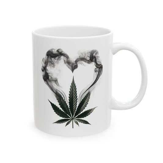 420 SMOKE HEART - Weed Coffee Mug (11oz) - Stoner Gift for Couples, Gift for Girlfriend/Boyfriend; Wake & Bake / 420 Valentines Day Mug