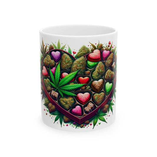 420 WEED CHOCOLATE HEART - Weed Coffee Mug (11oz) - Stoner Gift for Couples, Gift for Girlfriend/Boyfriend; Wake & Bake / Valentines Day Mug