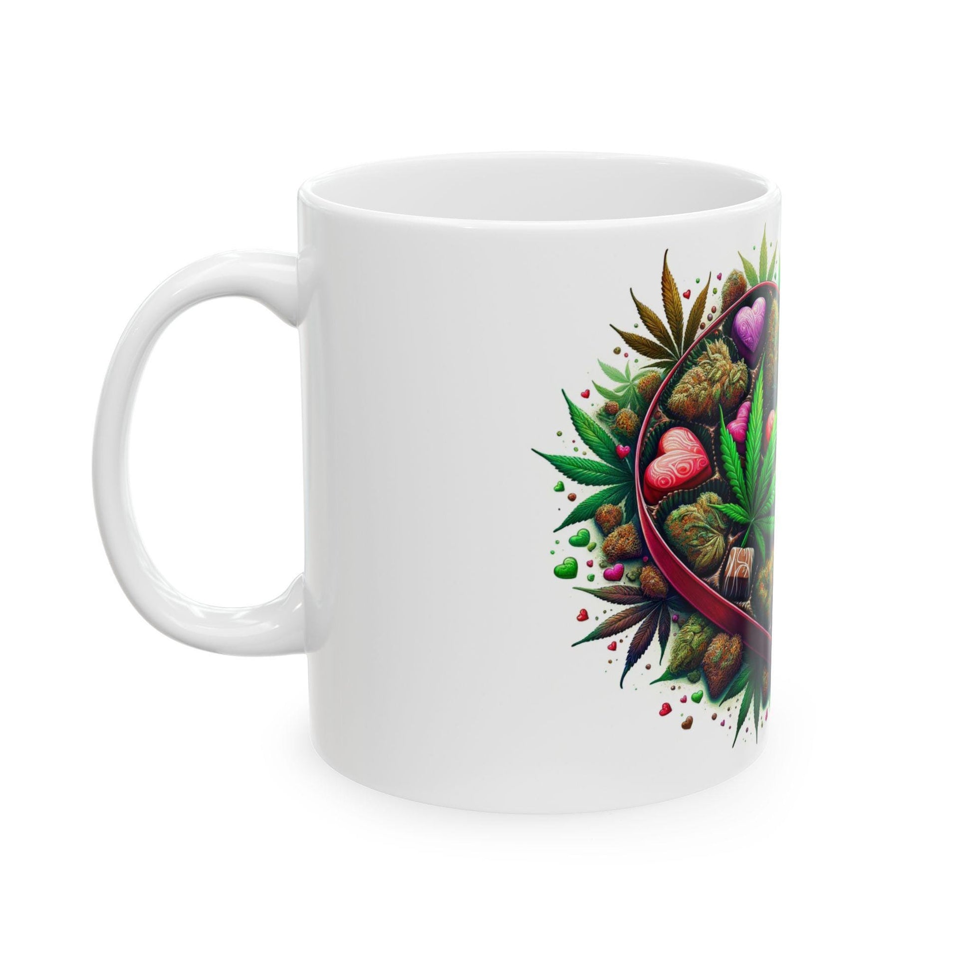 420 WEED CHOCOLATE HEART - Weed Coffee Mug (11oz) - Stoner Gift for Couples, Gift for Girlfriend/Boyfriend; Wake & Bake / Valentines Day Mug