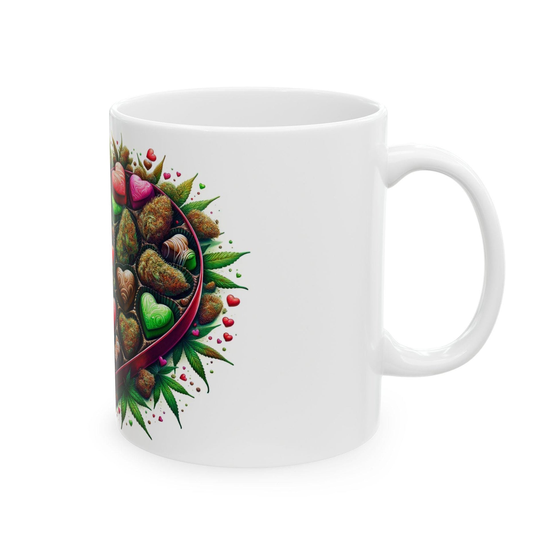 420 WEED CHOCOLATE HEART - Weed Coffee Mug (11oz) - Stoner Gift for Couples, Gift for Girlfriend/Boyfriend; Wake & Bake / Valentines Day Mug