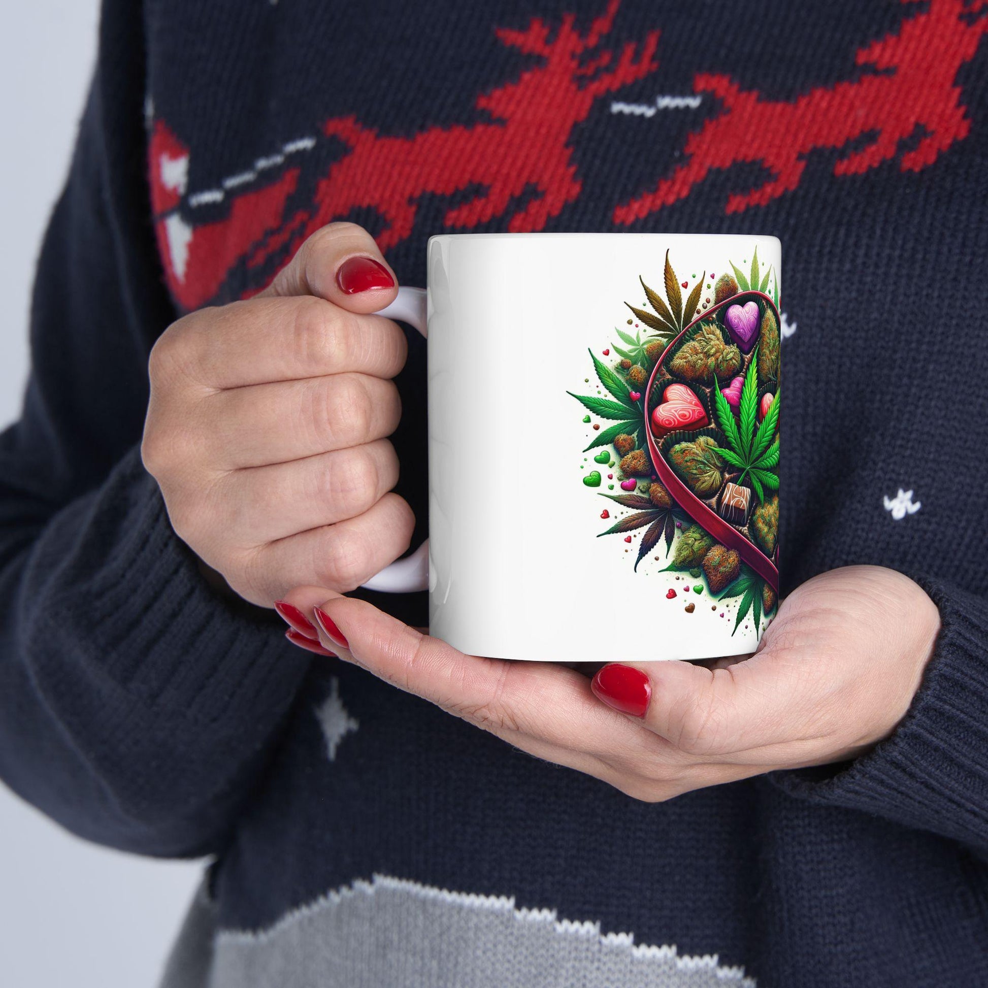420 WEED CHOCOLATE HEART - Weed Coffee Mug (11oz) - Stoner Gift for Couples, Gift for Girlfriend/Boyfriend; Wake & Bake / Valentines Day Mug