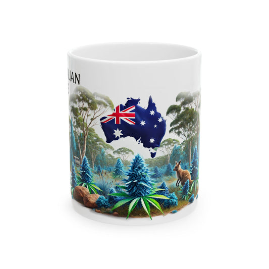 AUSTRALIAN BLUE - (11oz) WEED Strain Themed Coffee Mugs - Perfect Gift for Stoners/Smokers, Weed Mug for Marijuana Lovers; Wake and Bake Mug