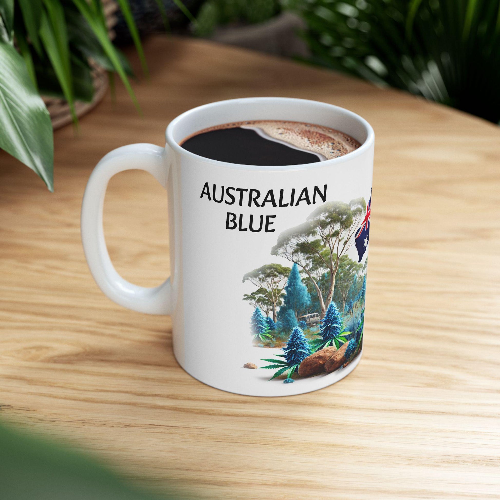 AUSTRALIAN BLUE - (11oz) WEED Strain Themed Coffee Mugs - Perfect Gift for Stoners/Smokers, Weed Mug for Marijuana Lovers; Wake and Bake Mug