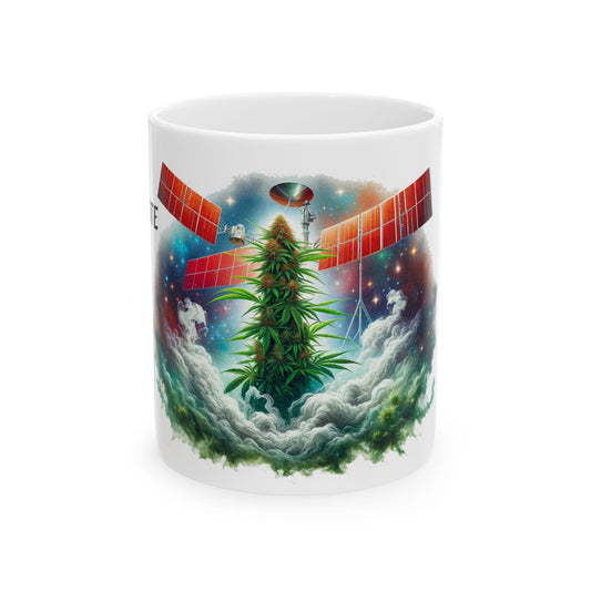 RED SATELLITE - (11oz) Weed Strain Themed Coffee Mugs - Perfect Gift for Stoners, Weed Mug for Cannabis Decor; 420 Space Wake & Bake Mug