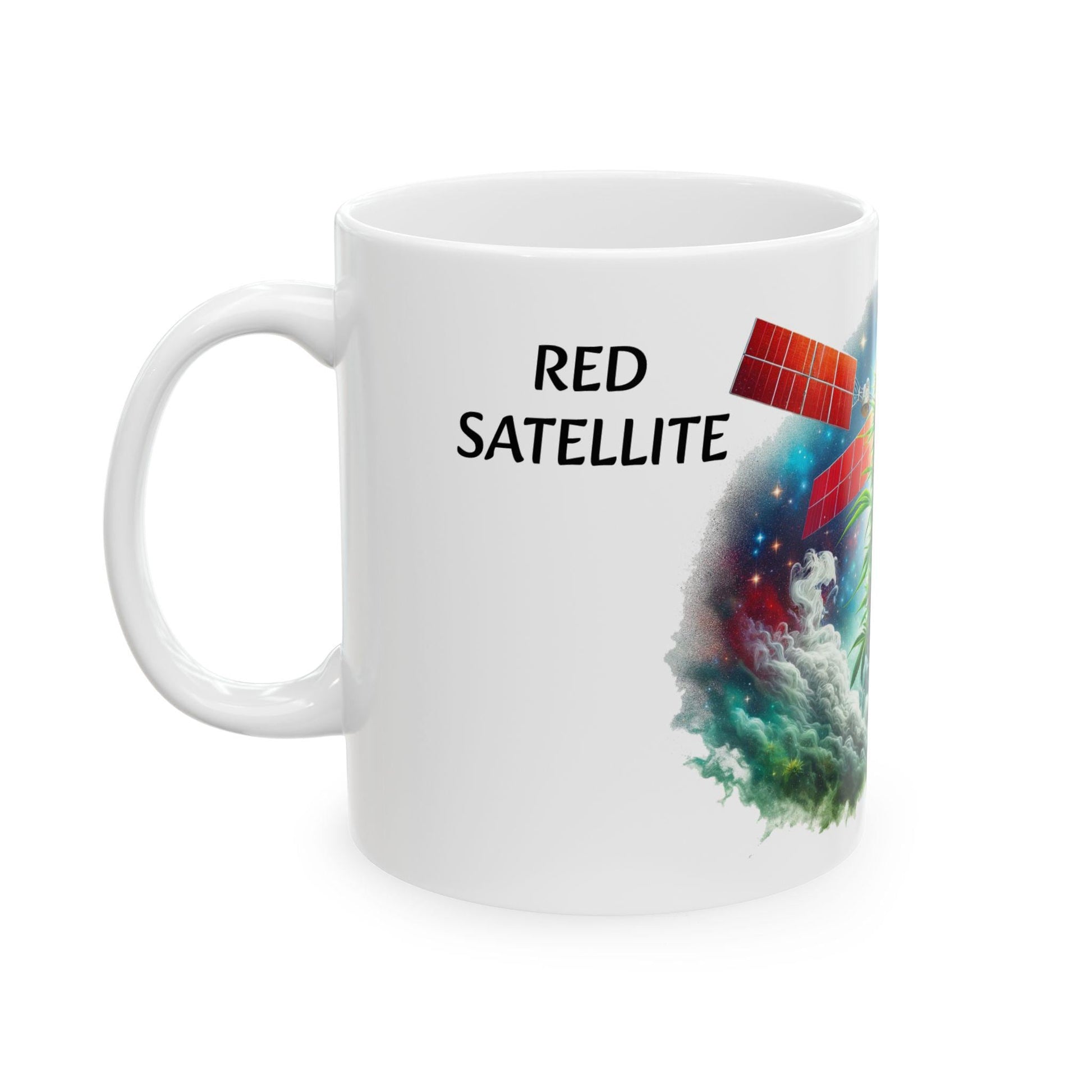 RED SATELLITE - (11oz) Weed Strain Themed Coffee Mugs - Perfect Gift for Stoners, Weed Mug for Cannabis Decor; 420 Space Wake & Bake Mug