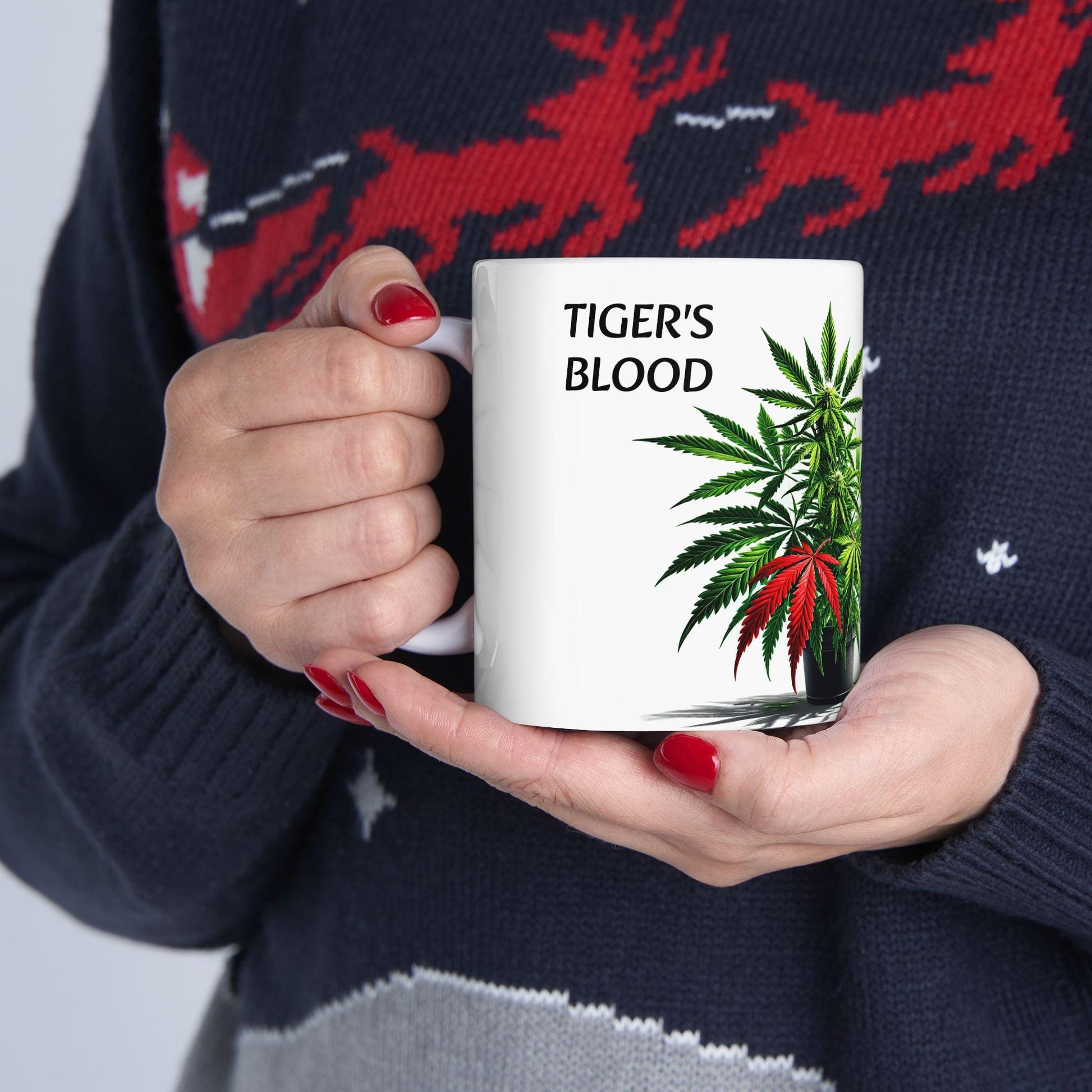 TIGER'S BLOOD - (11oz) Weed Strain Themed Coffee Mugs - Perfect Gift for Stoners, Weed Mug for Cannabis Decor; 420 Space Wake & Bake Mug