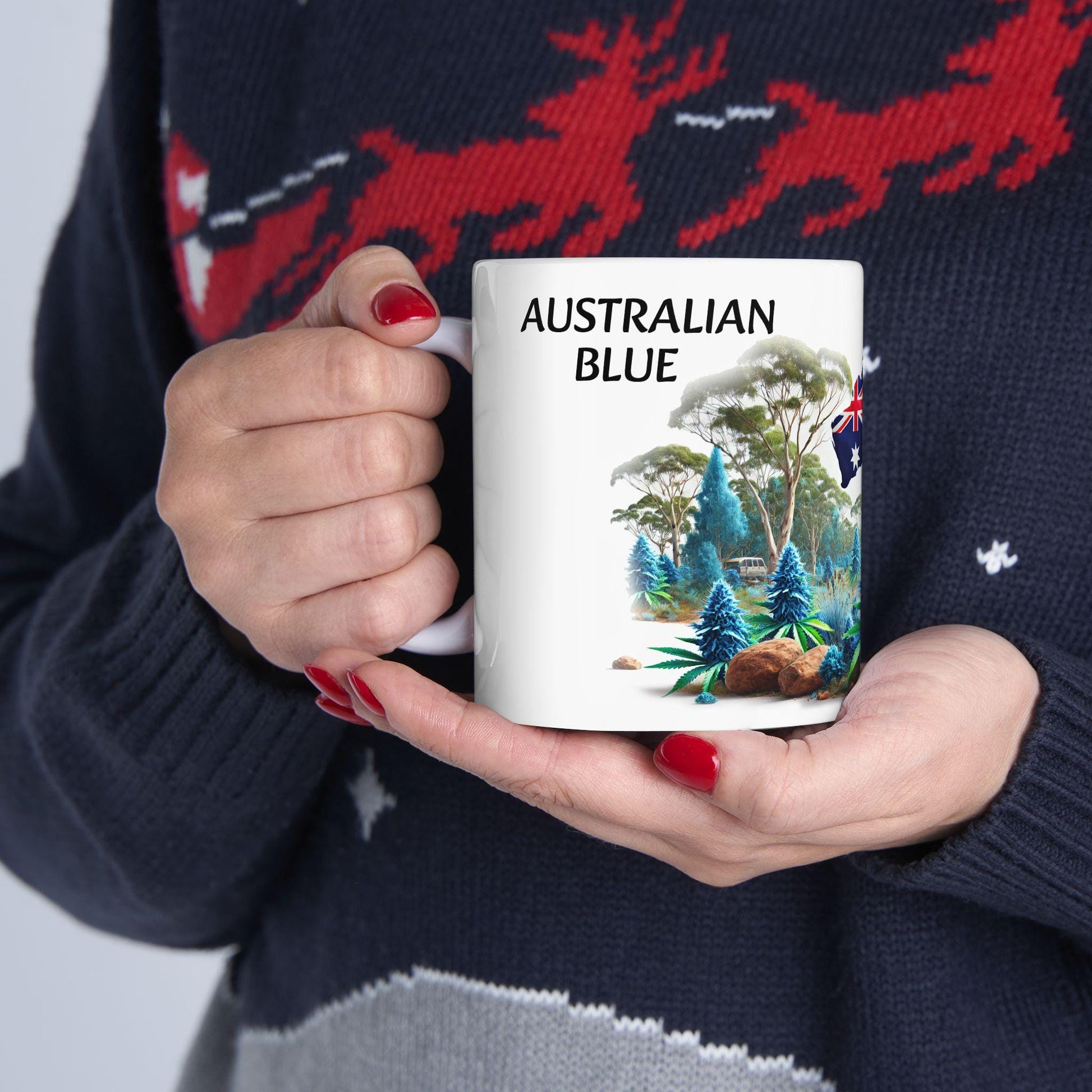 AUSTRALIAN BLUE - (11oz) WEED Strain Themed Coffee Mugs - Perfect Gift for Stoners/Smokers, Weed Mug for Marijuana Lovers; Wake and Bake Mug