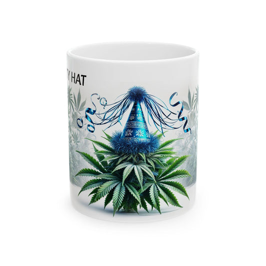 BLUE PARTY HAT - (11oz) Weed Strain Themed Coffee Mugs - Perfect Gift for Stoners, Weed Mug for Marijuana Lovers; Funny Wake & Bake Mug