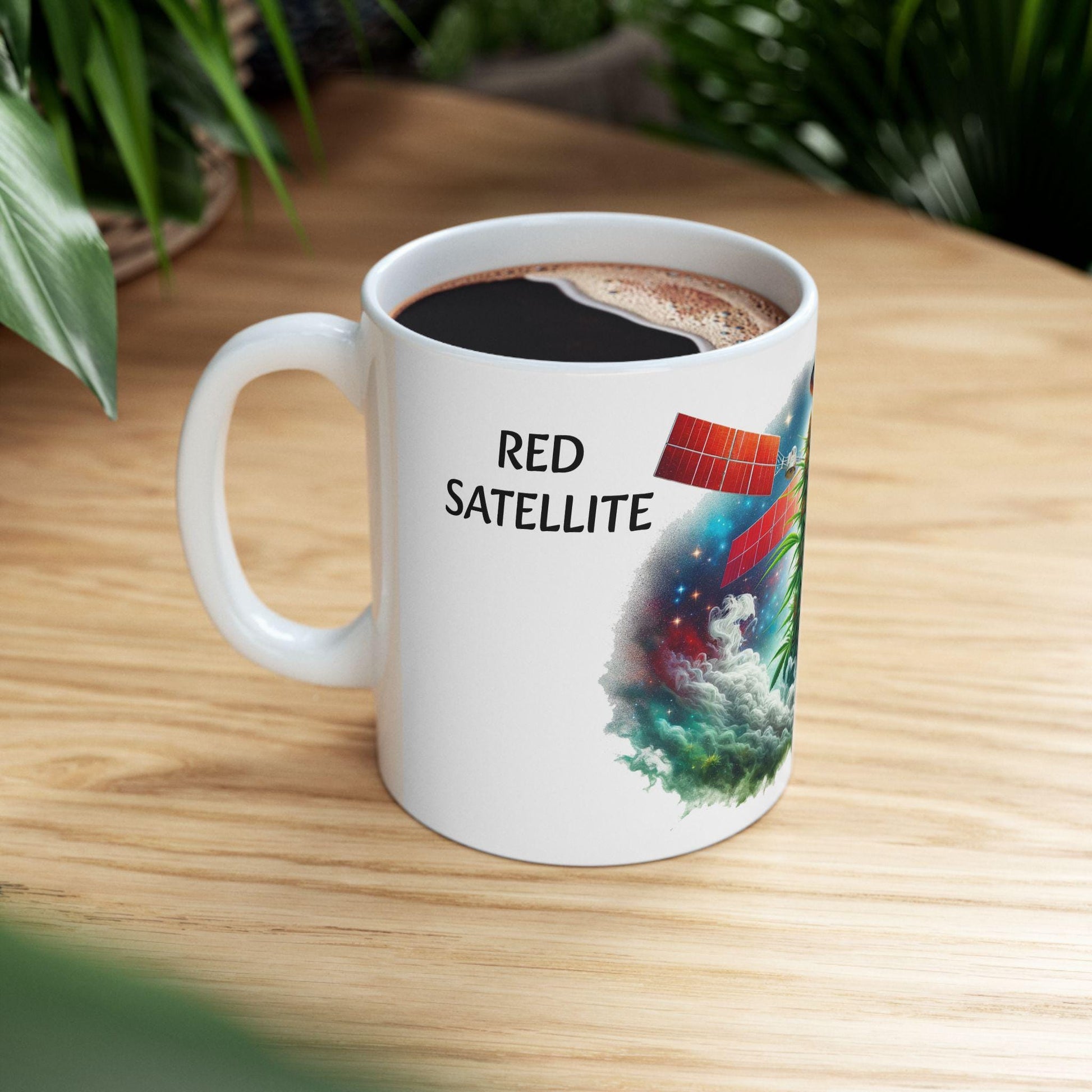 RED SATELLITE - (11oz) Weed Strain Themed Coffee Mugs - Perfect Gift for Stoners, Weed Mug for Cannabis Decor; 420 Space Wake & Bake Mug