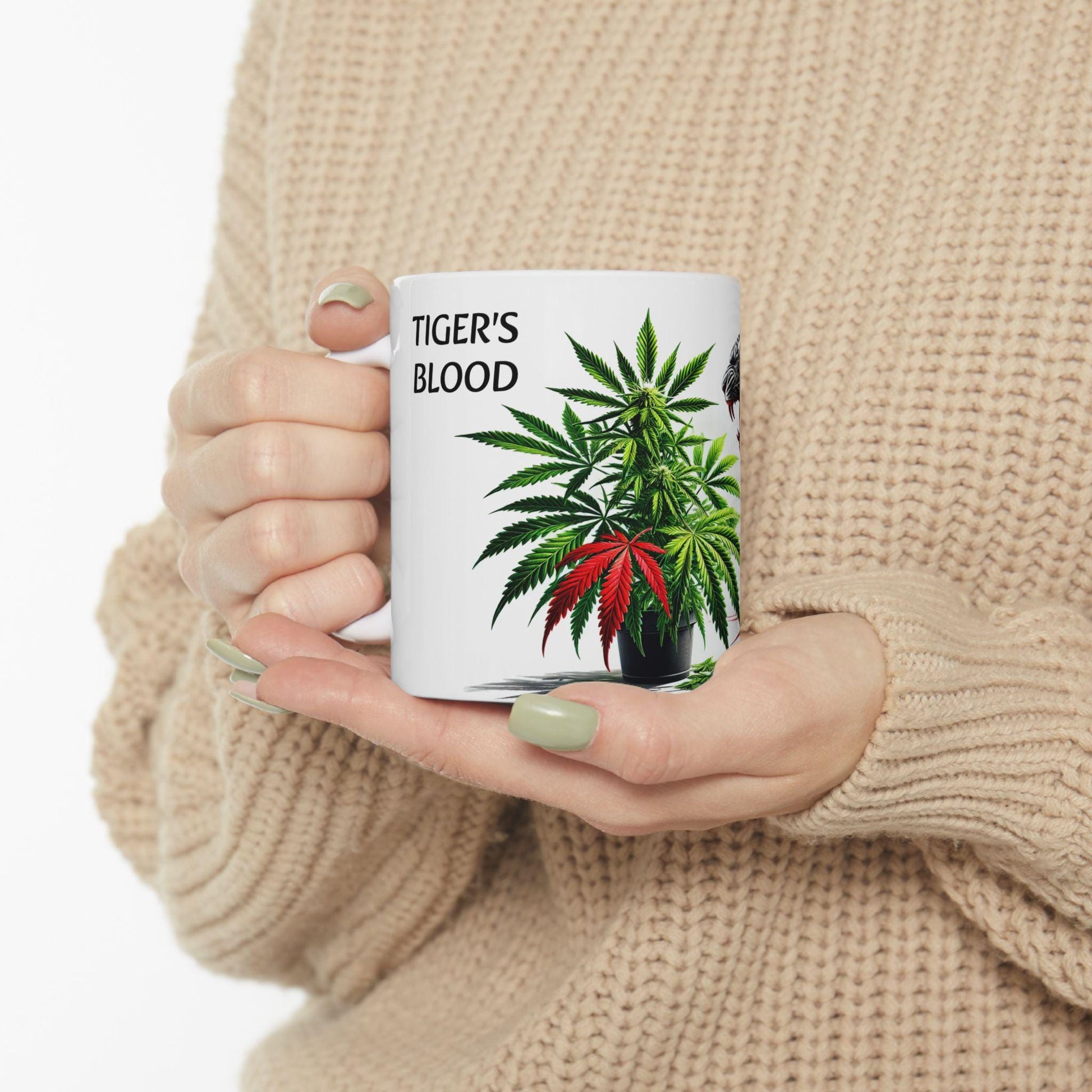 TIGER'S BLOOD - (11oz) Weed Strain Themed Coffee Mugs - Perfect Gift for Stoners, Weed Mug for Cannabis Decor; 420 Space Wake & Bake Mug