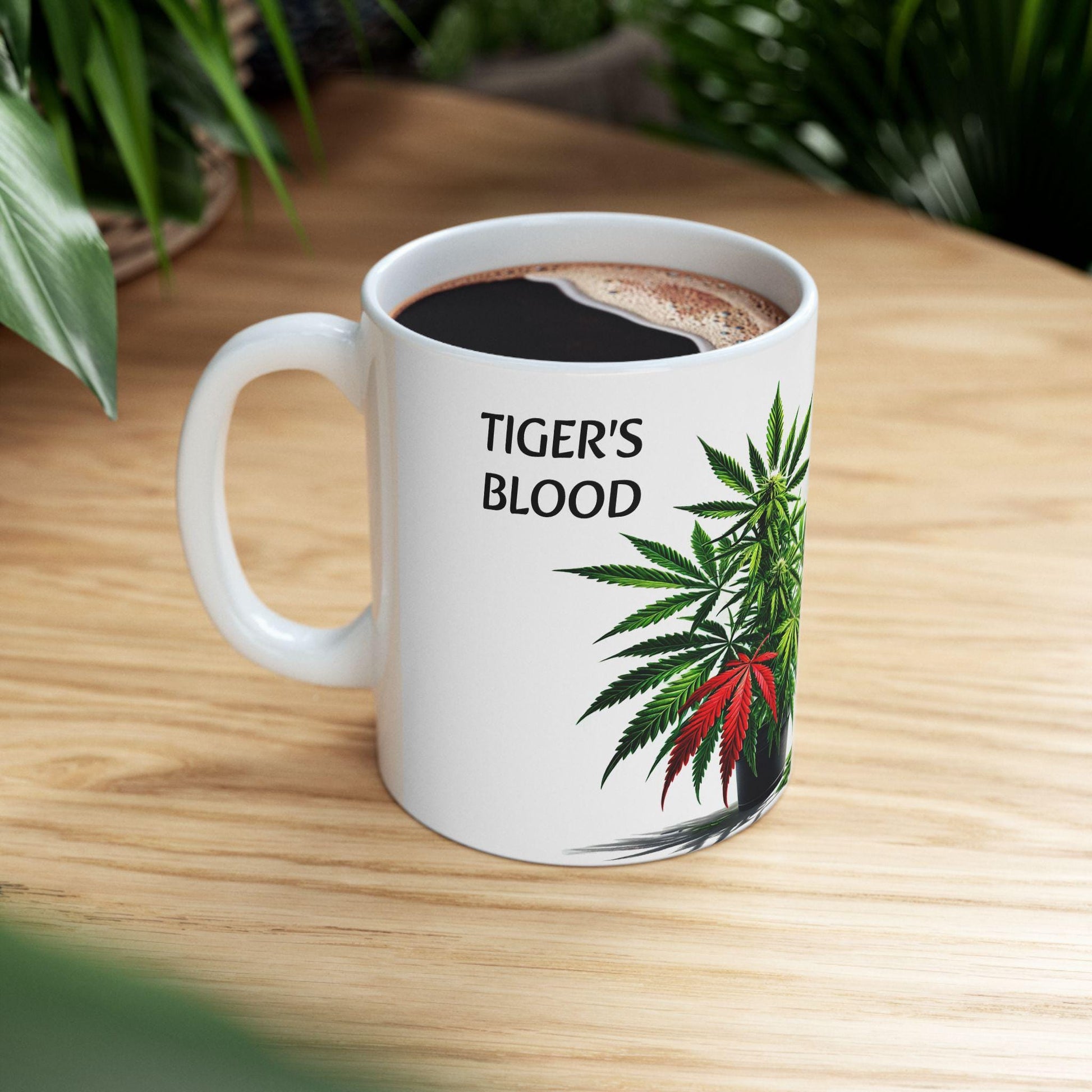 TIGER'S BLOOD - (11oz) Weed Strain Themed Coffee Mugs - Perfect Gift for Stoners, Weed Mug for Cannabis Decor; 420 Space Wake & Bake Mug
