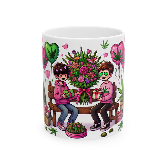 420 VALENTINES DAY - Weed Coffee Mug (11oz) - Gift for Boy Couples, Gift for Boyfriend; Wake & Bake / Stoner Valentine Day Mug - Gay Gift