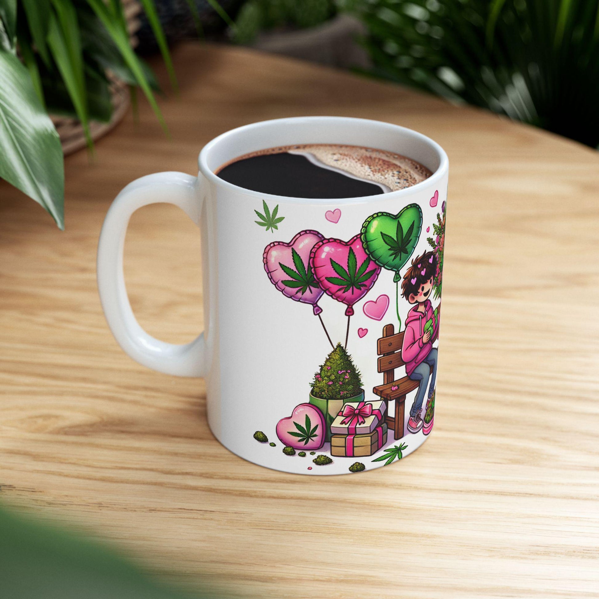 420 VALENTINES DAY - Weed Coffee Mug (11oz) - Gift for Boy Couples, Gift for Boyfriend; Wake & Bake / Stoner Valentine Day Mug - Gay Gift