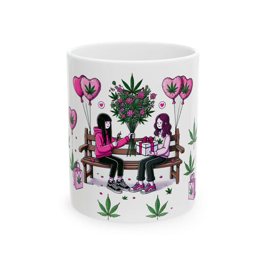 420 VALENTINES DAY - Weed Coffee Mug (11oz) - Stoner Gift for Girl Couples, Gift for Girlfriend; Wake & Bake / Stoner Valentine Day Mug