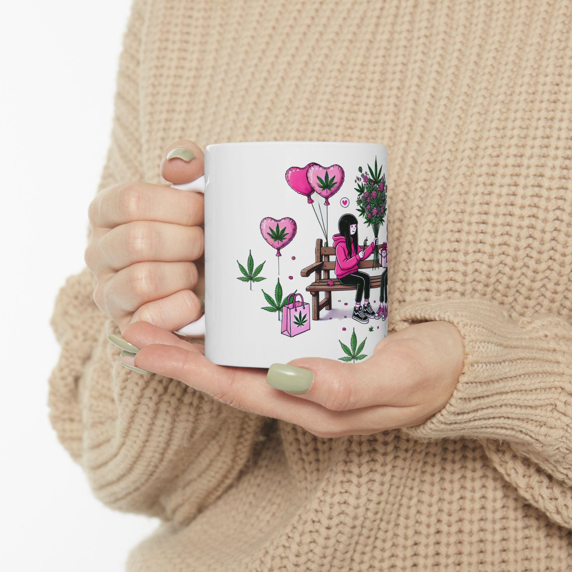 420 VALENTINES DAY - Weed Coffee Mug (11oz) - Stoner Gift for Girl Couples, Gift for Girlfriend; Wake & Bake / Stoner Valentine Day Mug
