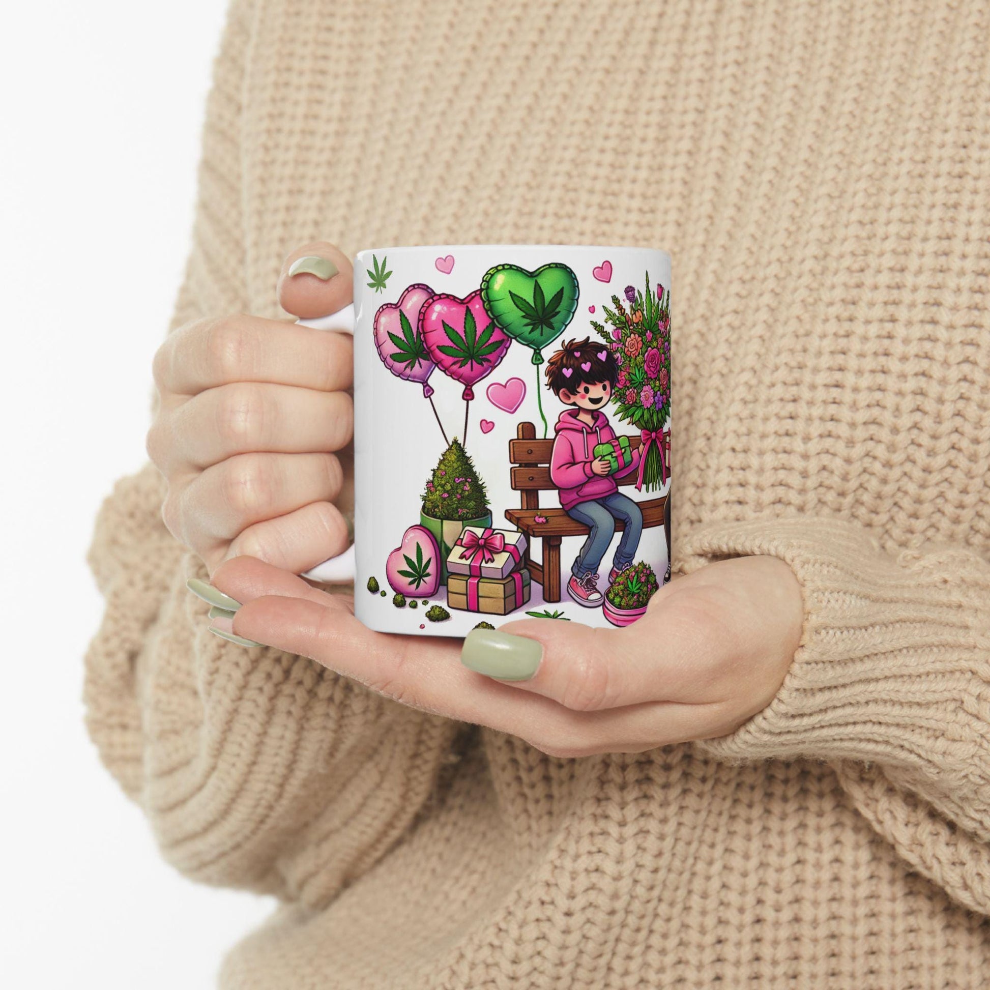 420 VALENTINES DAY - Weed Coffee Mug (11oz) - Gift for Boy Couples, Gift for Boyfriend; Wake & Bake / Stoner Valentine Day Mug - Gay Gift