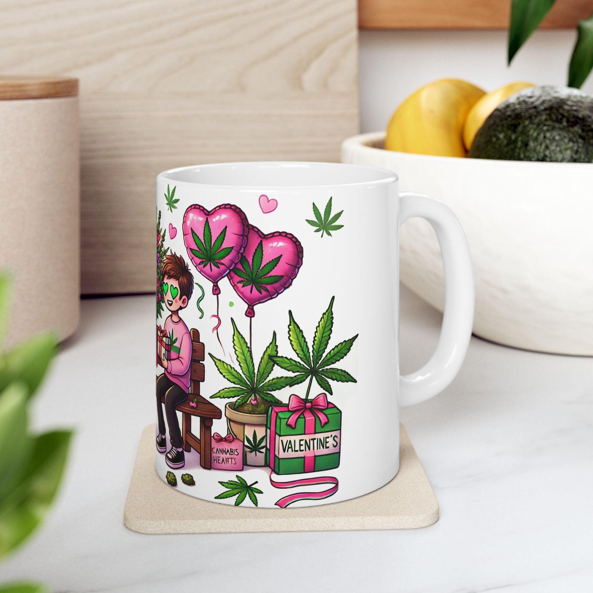 420 VALENTINES DAY - Weed Coffee Mug (11oz) - Gift for Boy Couples, Gift for Boyfriend; Wake & Bake / Stoner Valentine Day Mug - Gay Gift