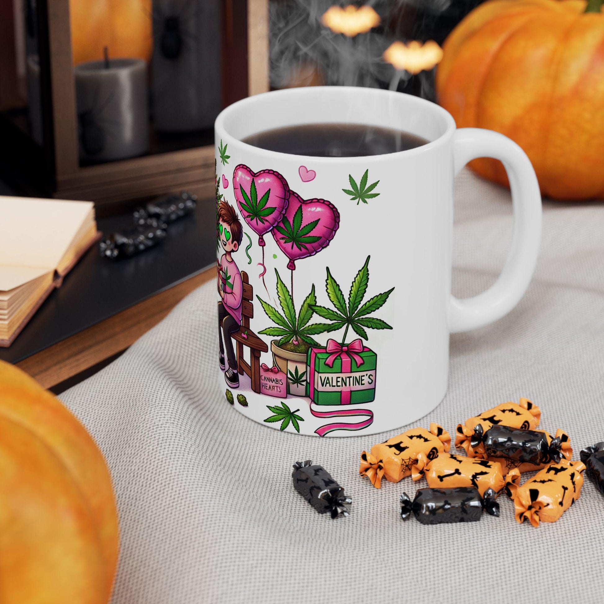 420 VALENTINES DAY - Weed Coffee Mug (11oz) - Gift for Boy Couples, Gift for Boyfriend; Wake & Bake / Stoner Valentine Day Mug - Gay Gift