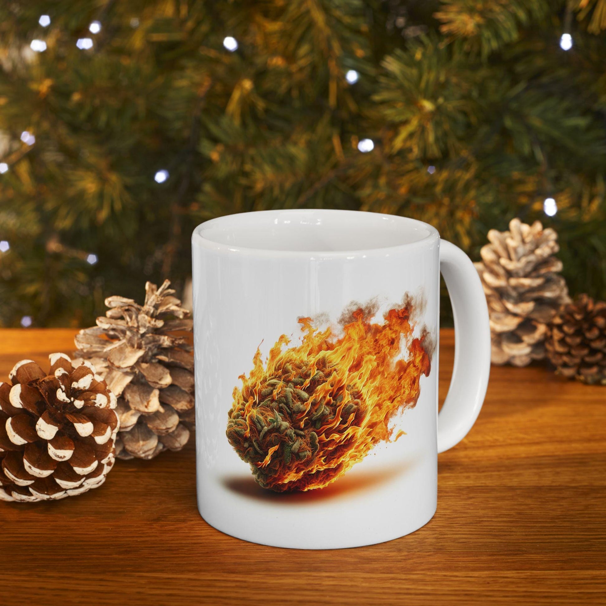 FLAMING WEED - Weed Themed Coffee Mugs; Marijuana Mugs - Cannabis Decor - Gift for Smokers, Stoners, Wake and Bake, Weed Lovers