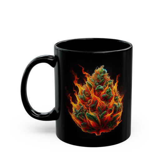 FLAMING WEED - BLACK Marijuana Themed Coffee Mugs, Weed Lovers, Perfect Gift for Smokers, Stoners, Growers.