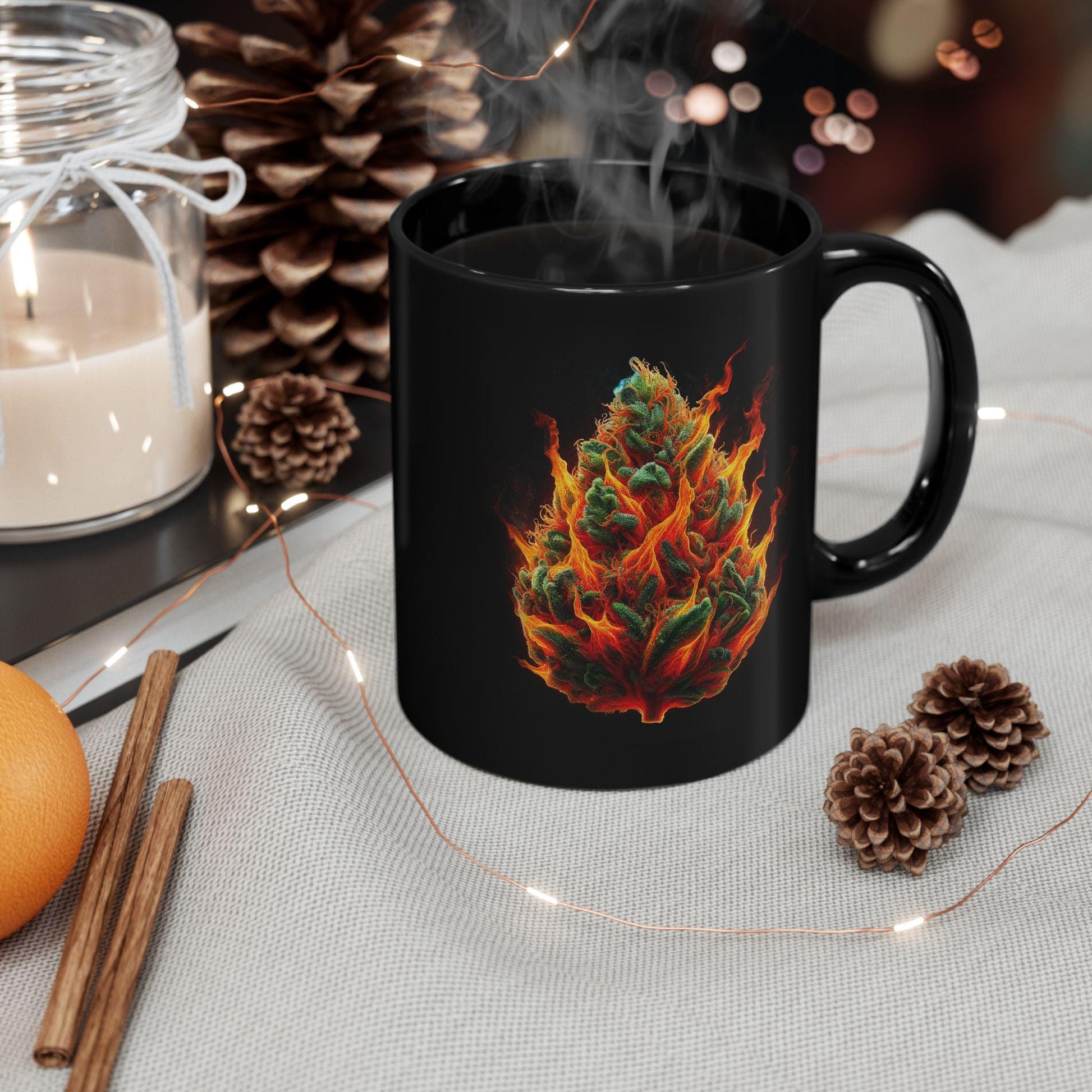 FLAMING WEED - BLACK Marijuana Themed Coffee Mugs, Weed Lovers, Perfect Gift for Smokers, Stoners, Growers.