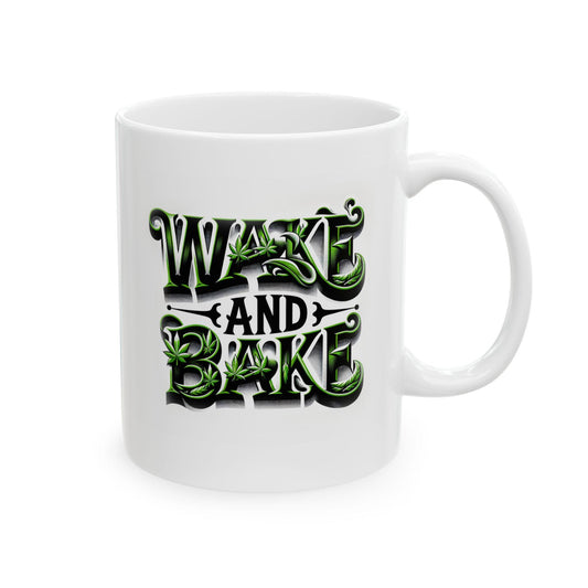 WAKE AND BAKE - Weed Themed Graphic Coffee Mugs, Stoner Mugs, For Weed Lovers