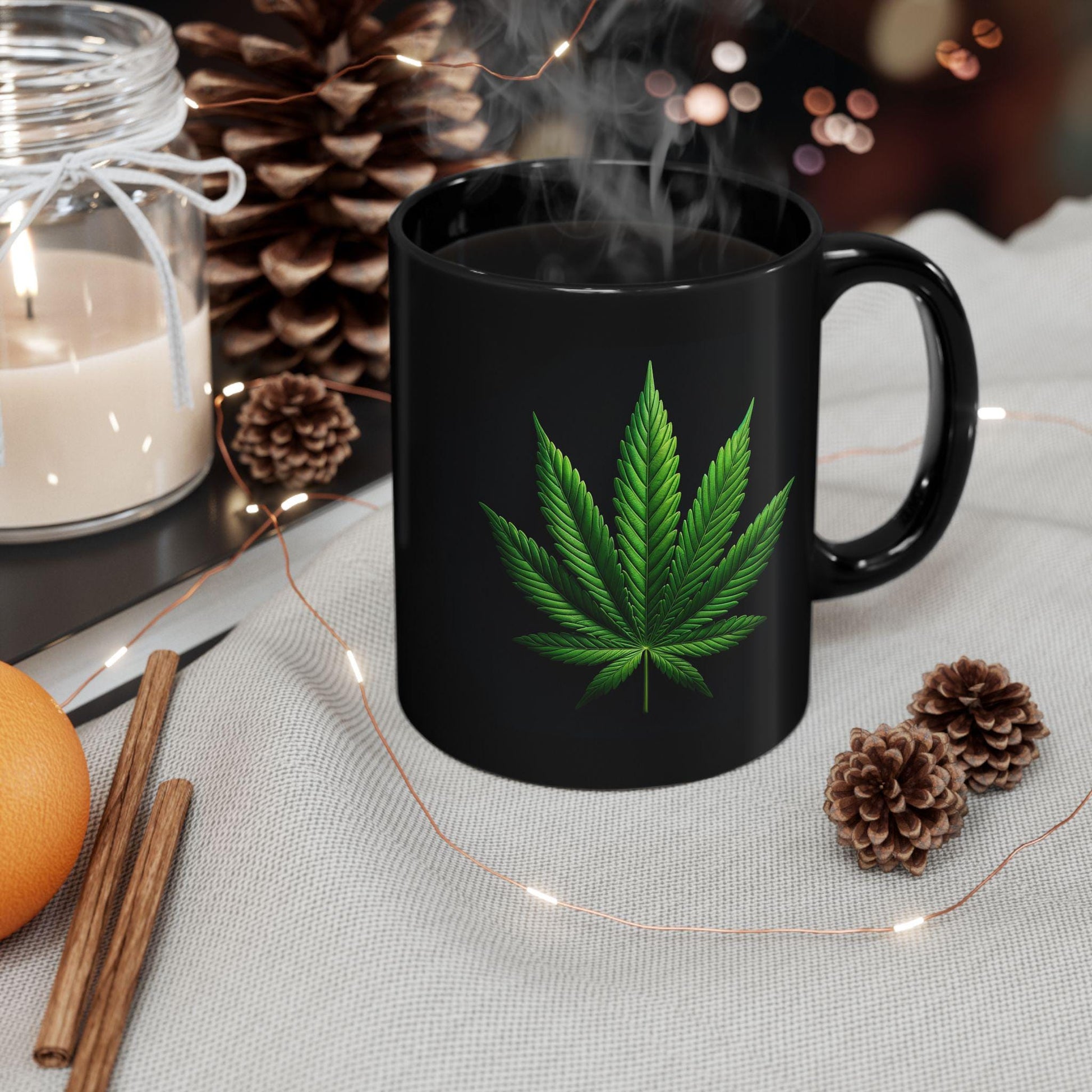 POT LEAF - BLACK Weed Themed Coffee Mugs, Weed Lovers, Perfect Gift for Smokers, Stoners, Growers.