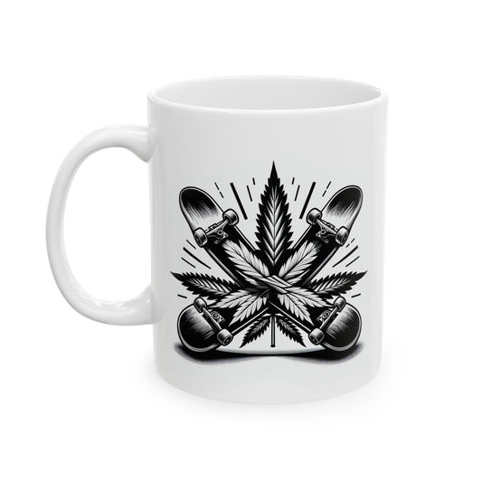 WEED DE SKATEBOARD - Weed Themed Coffee Mugs; Skateboard Themed, Marijuana Mugs - Gift for Stoners, Skaters - Wake and Bake