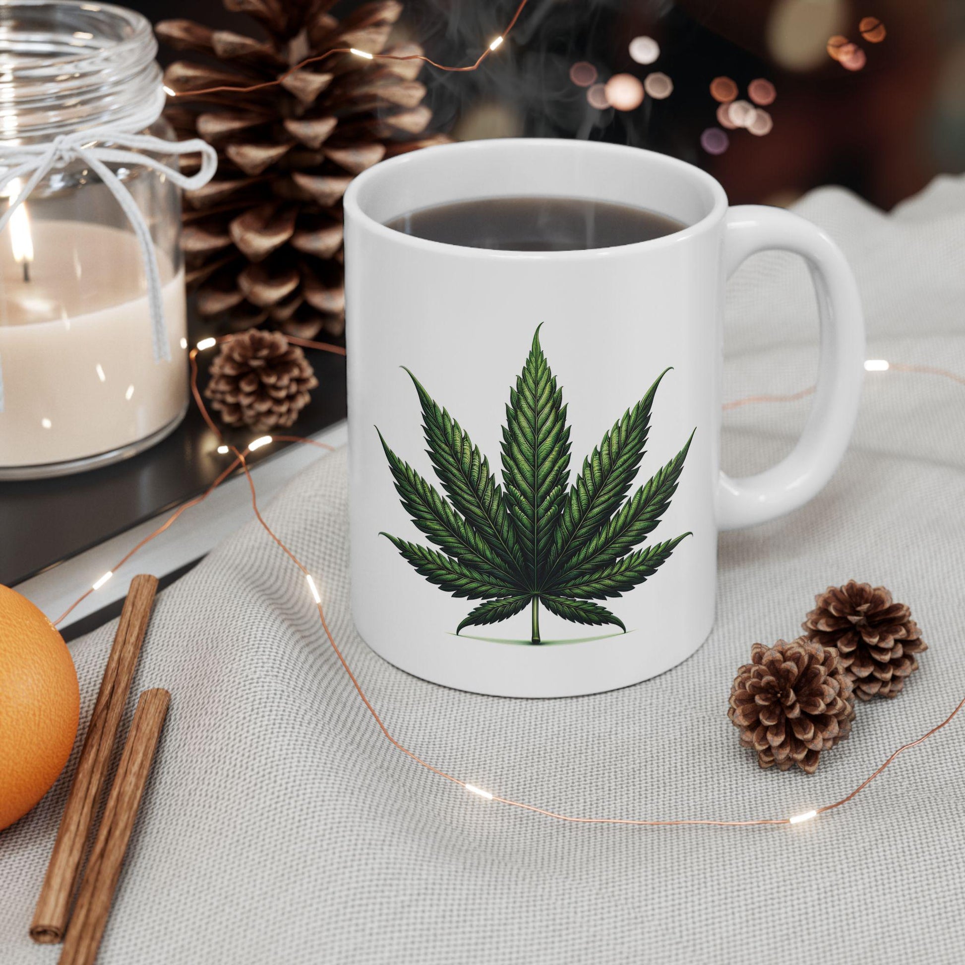 Basic WEED Leaf Coffee Mug - Discrete Marijuana Themed Wake and Bake Companion Mug
