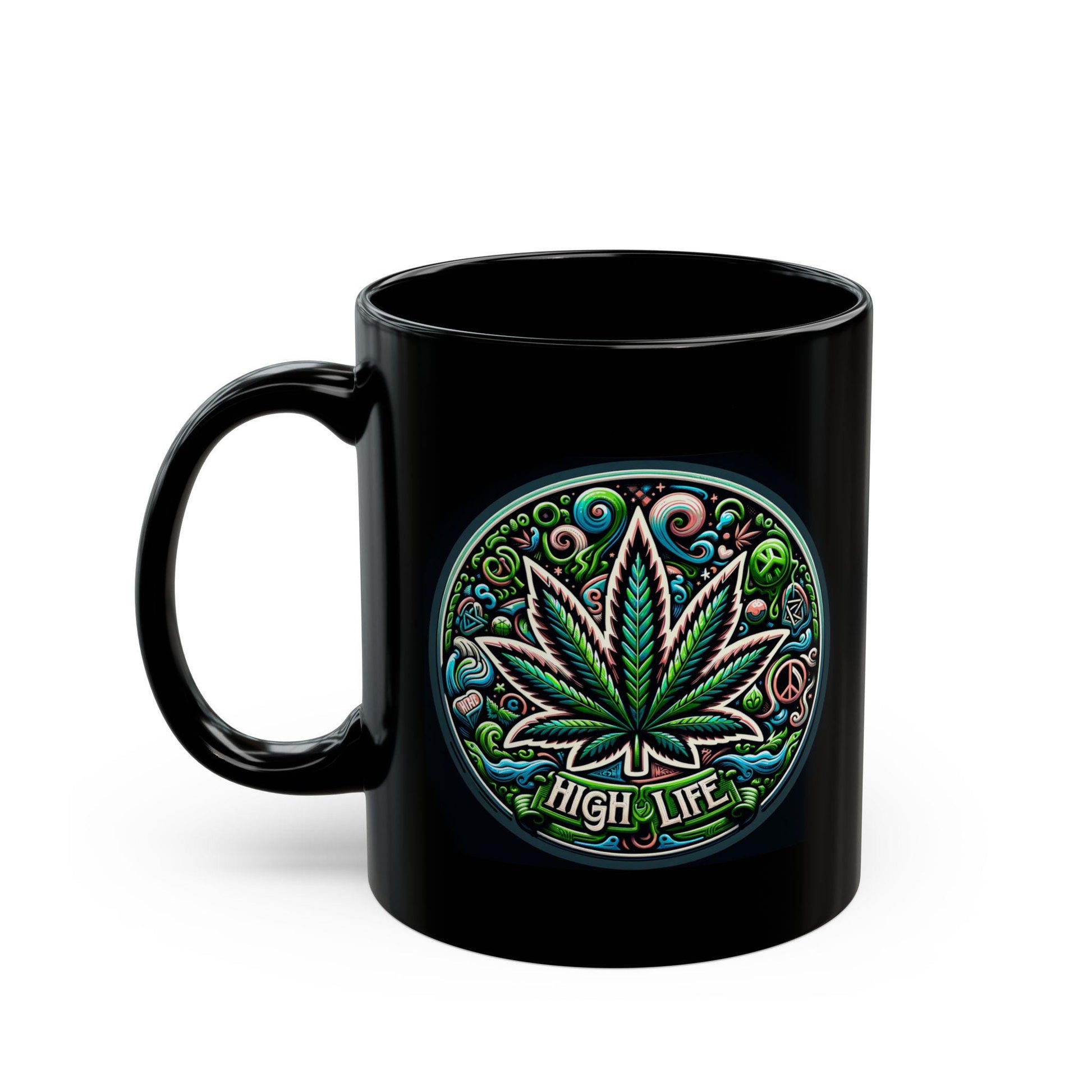HIGH LIFE - BLACK Marijuana Themed Coffee Mugs, Weed Lovers, Perfect Gift for Smokers, Stoners, Growers.