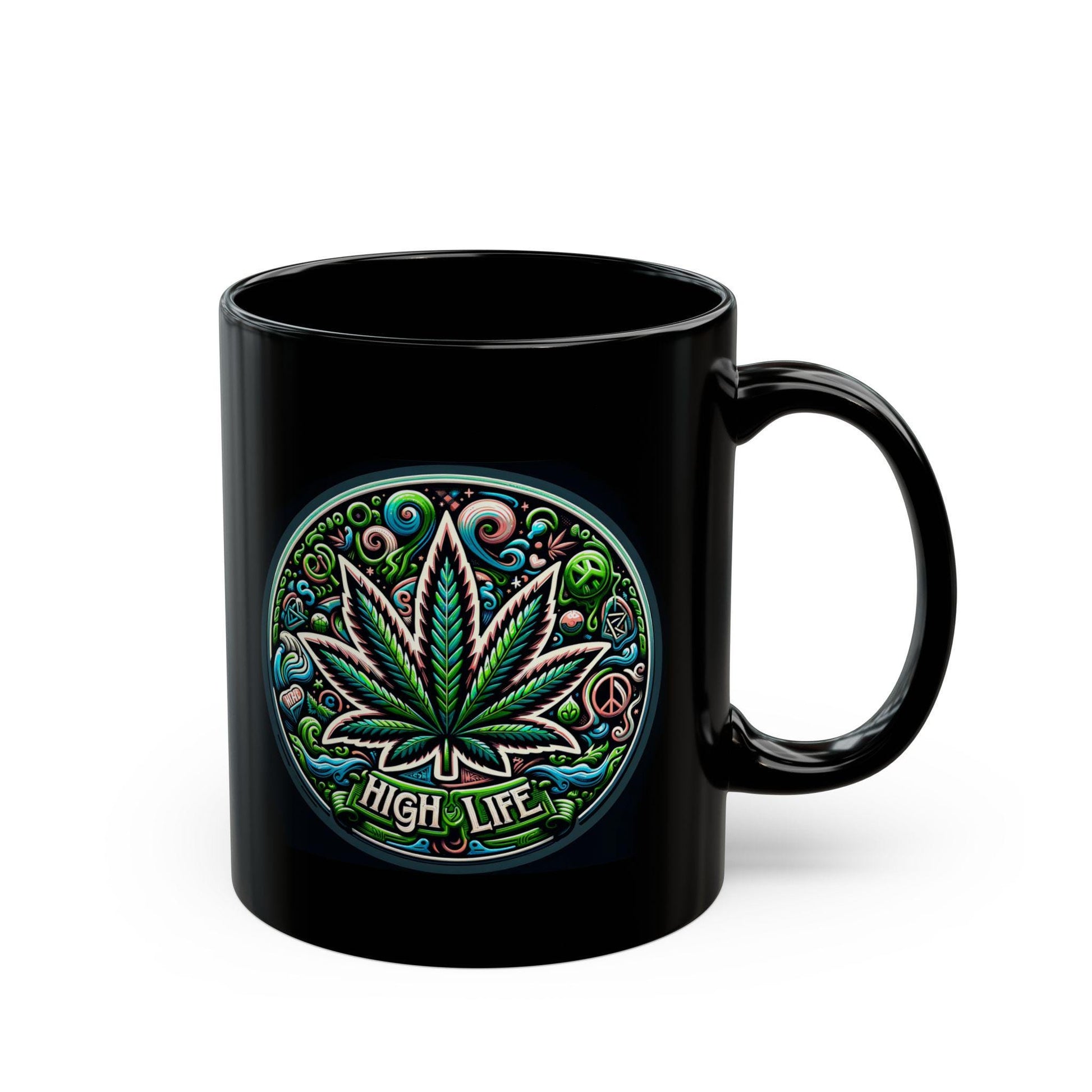 HIGH LIFE - BLACK Marijuana Themed Coffee Mugs, Weed Lovers, Perfect Gift for Smokers, Stoners, Growers.