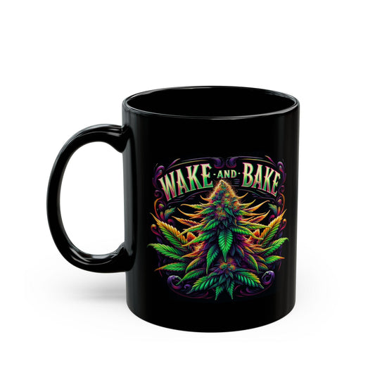 WAKE and BAKE - BLACK Weed Themed Coffee Mugs - Perfect Gift for Smokers, Stoners, Marijuana Lovers, Growers.