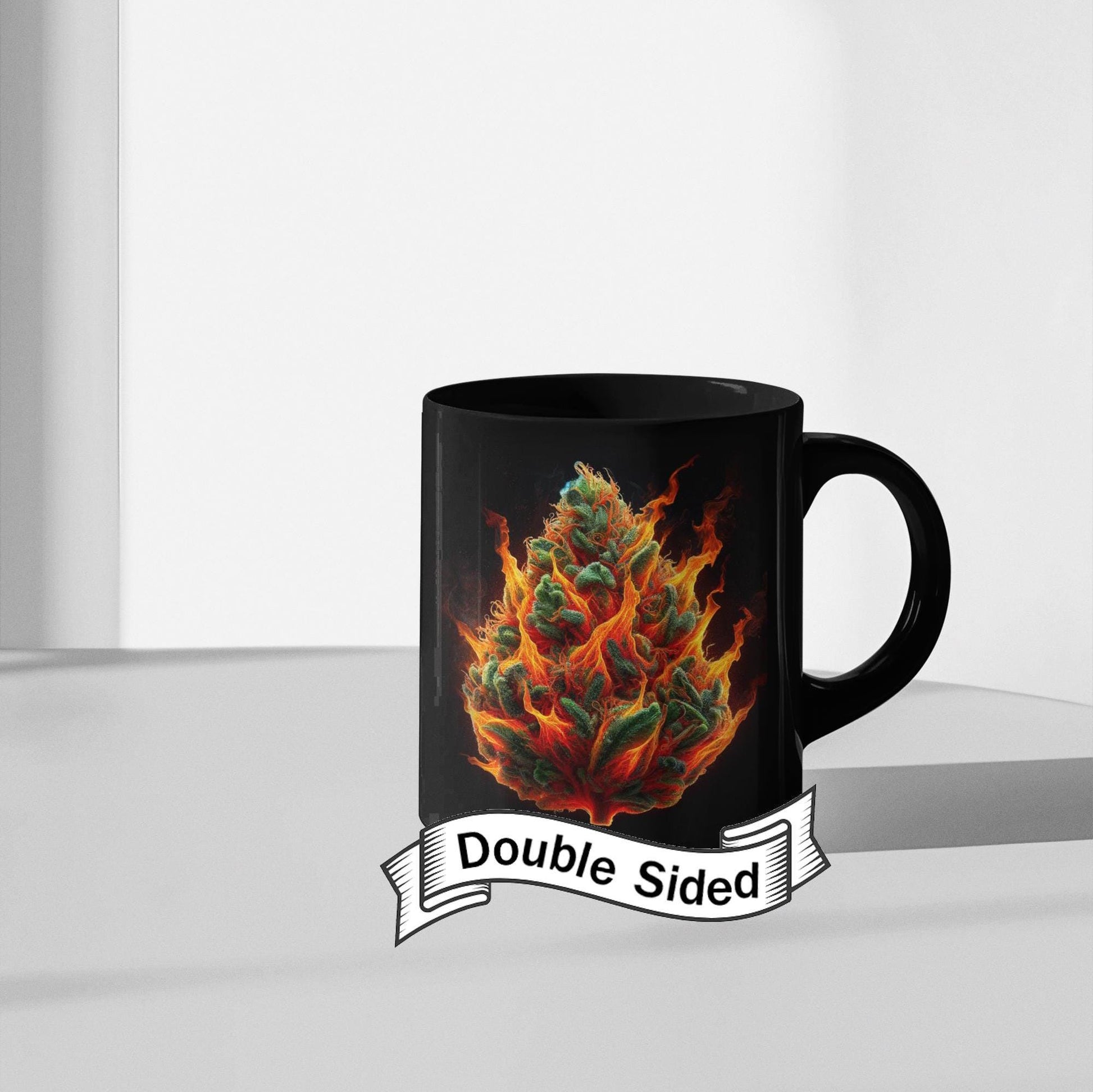 FLAMING WEED - BLACK Marijuana Themed Coffee Mugs, Weed Lovers, Perfect Gift for Smokers, Stoners, Growers.